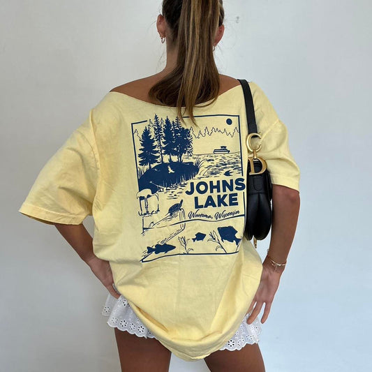 Vintage Johns Lake off the shoulder tee  💛