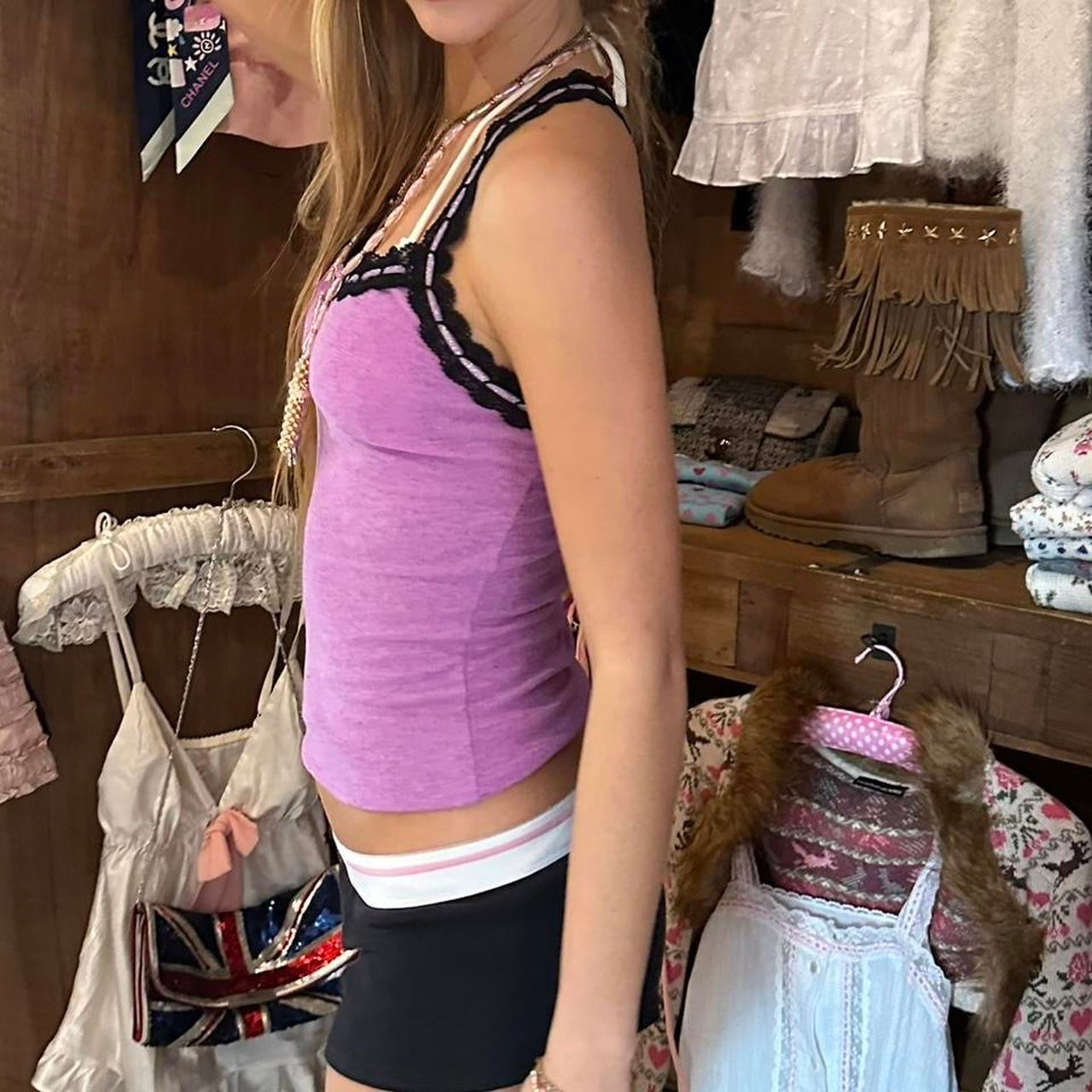 Vintage purple and black lace camisole top