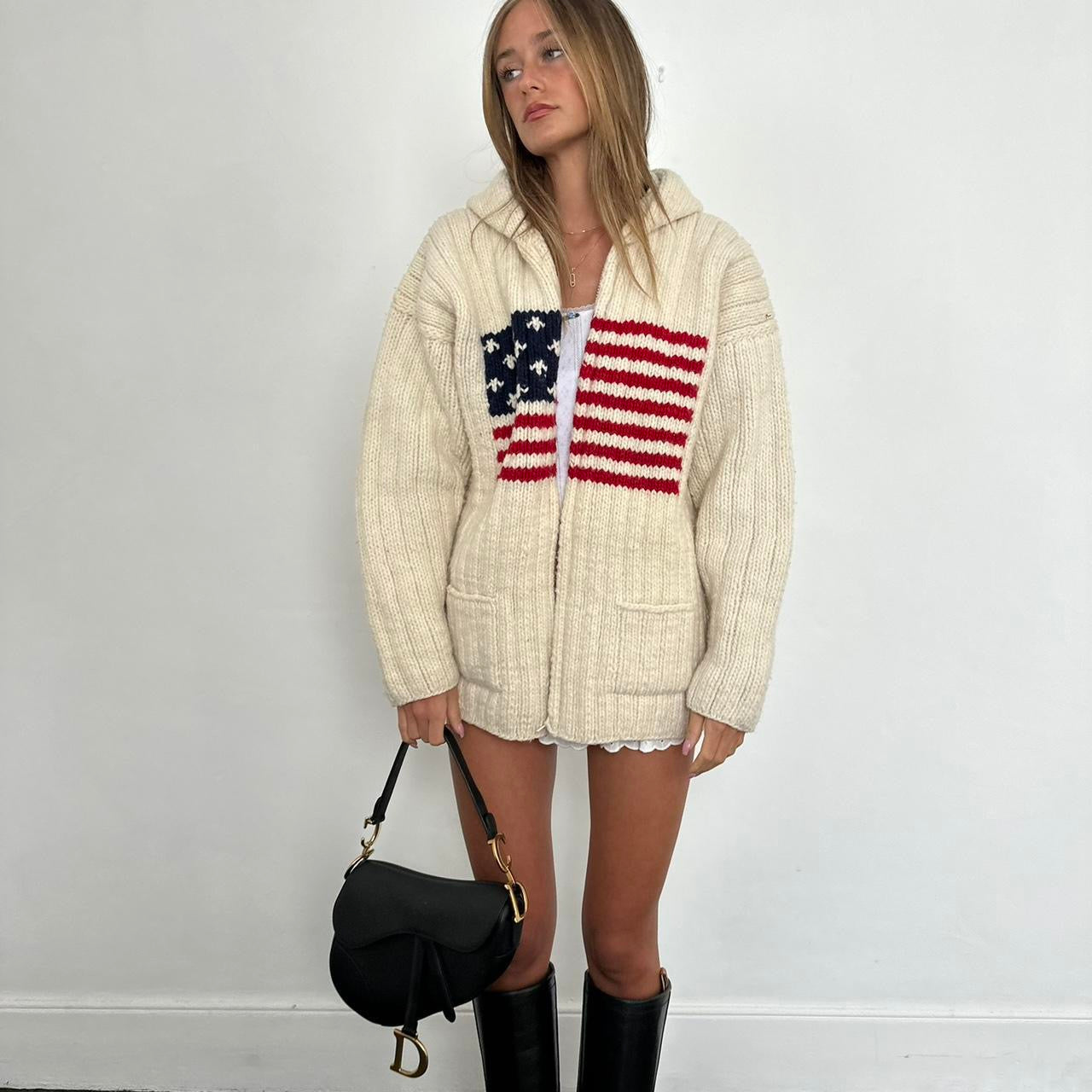 Vintage 90s American flag knit jacket