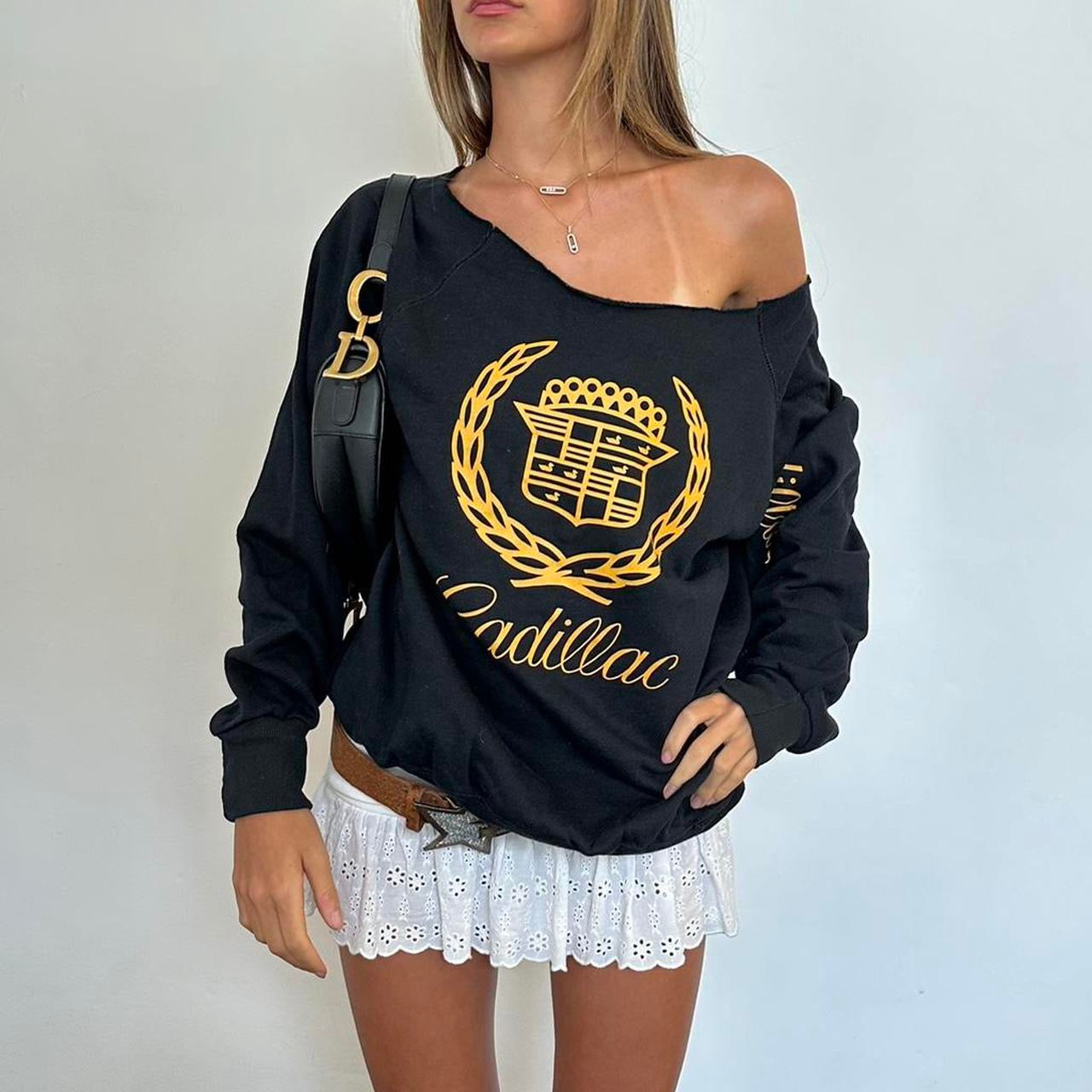 Vintage 90s Cadillac black off shoulder sweatshirt