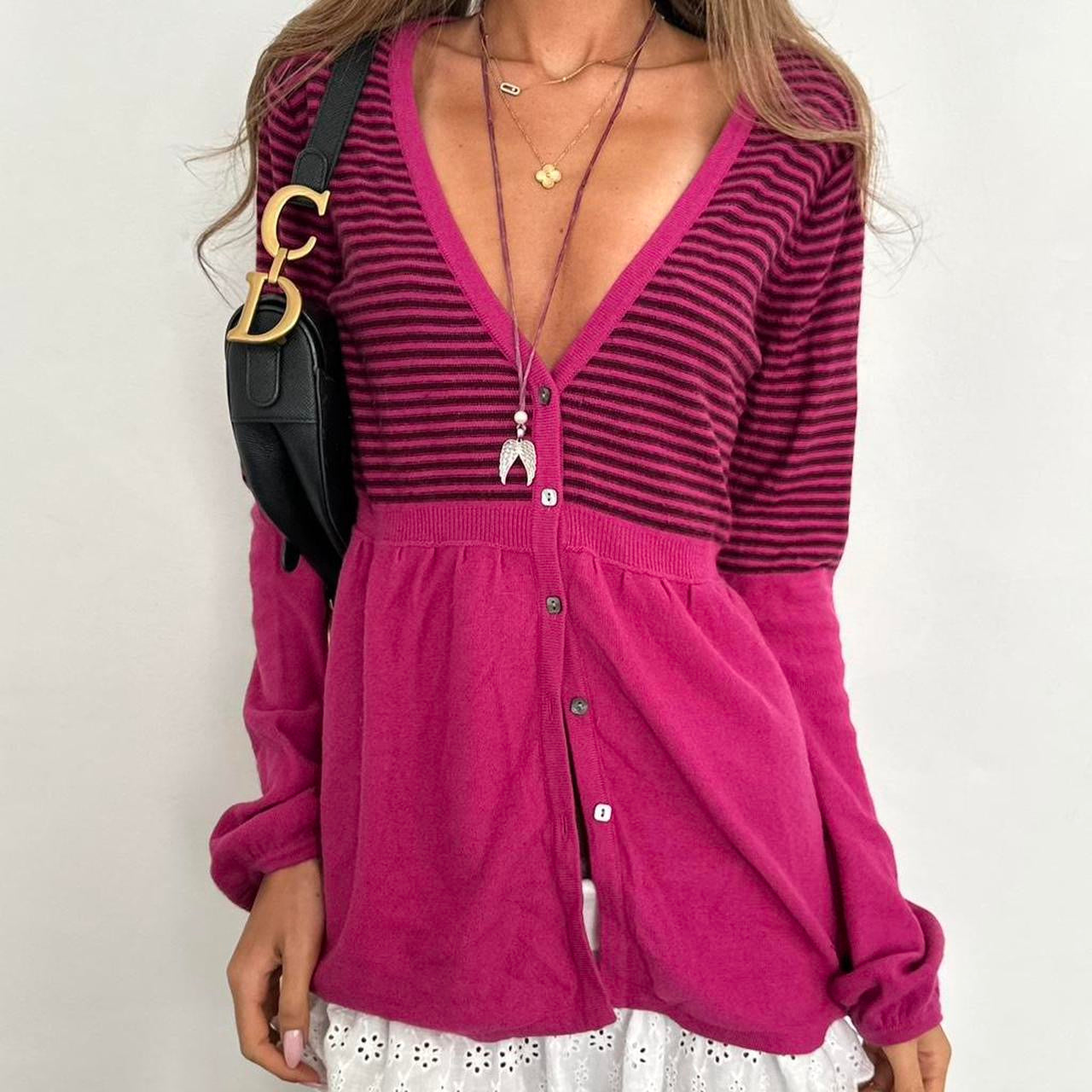 Vintage 2000s pink striped button down cardigan top