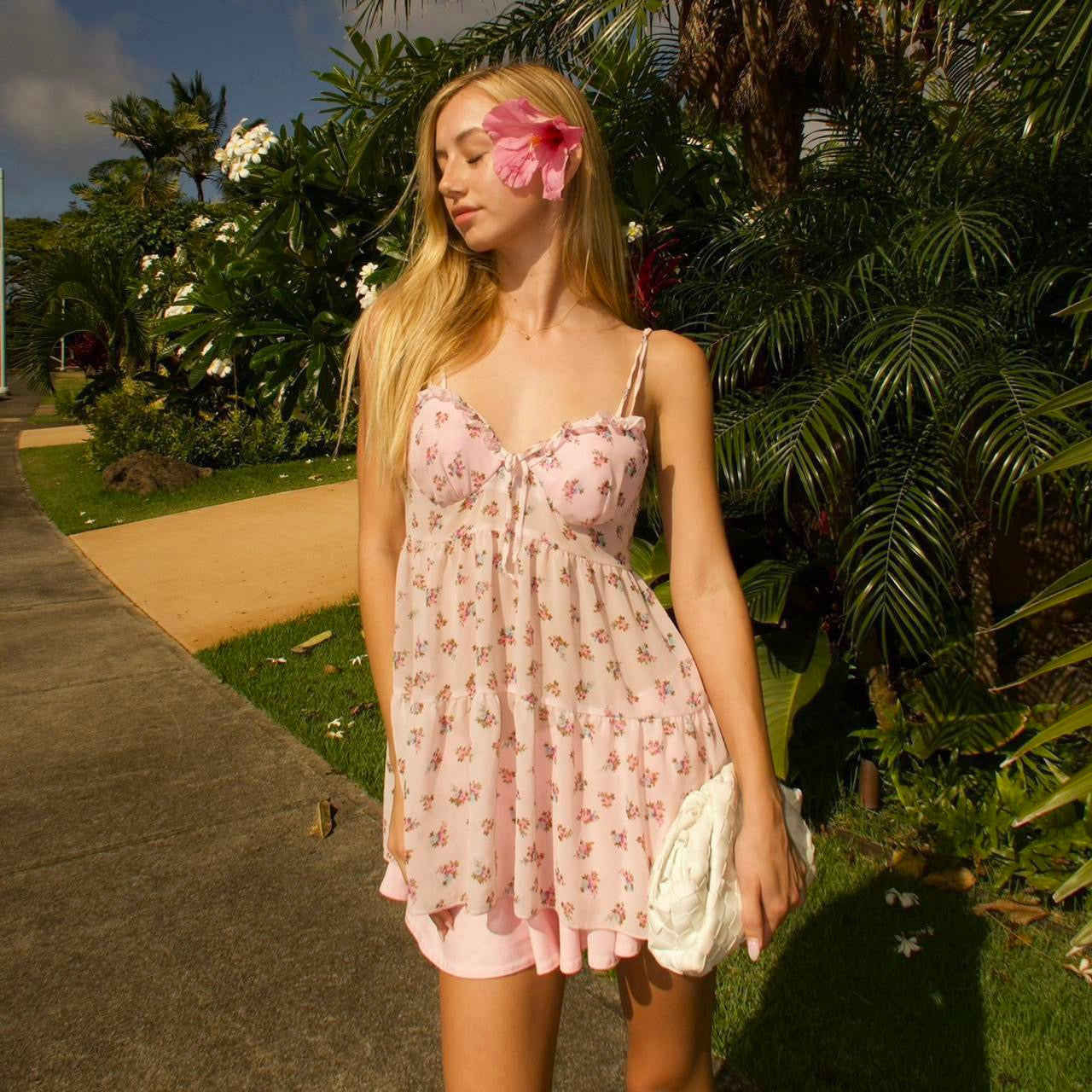 Vintage 90’s floral pink mini slip dress