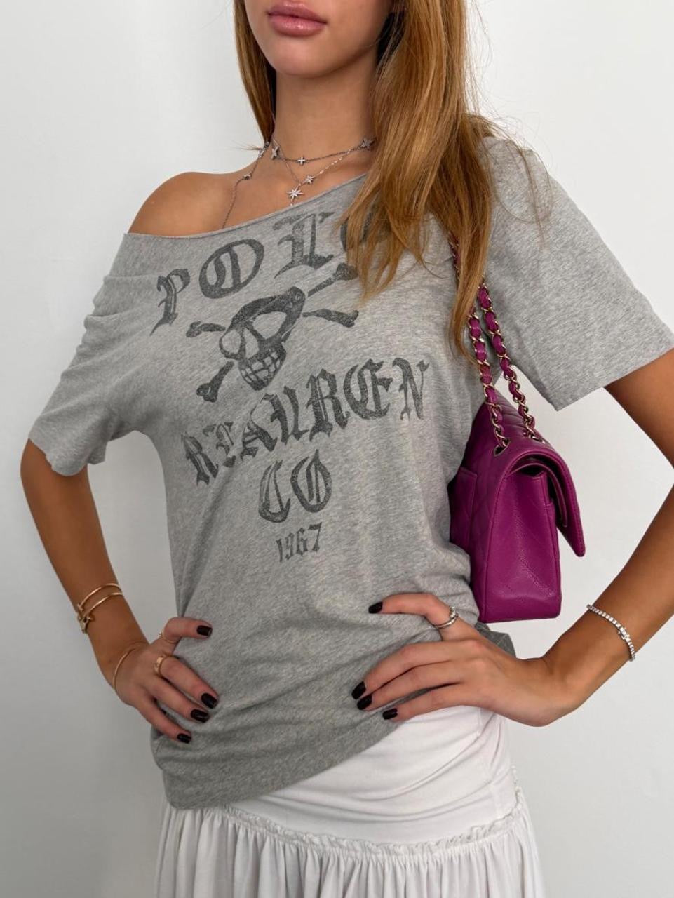 Vintage 00’s Polo Ralph Lauren grey pirate graphic top