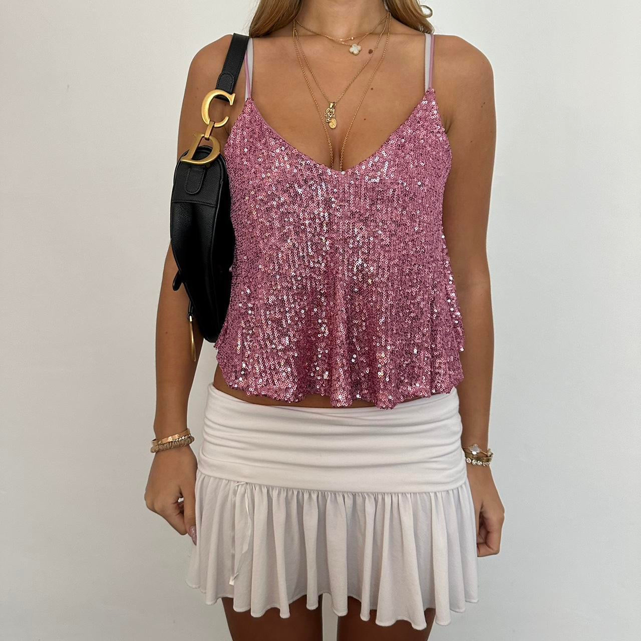 Vintage pink sequin camisole top