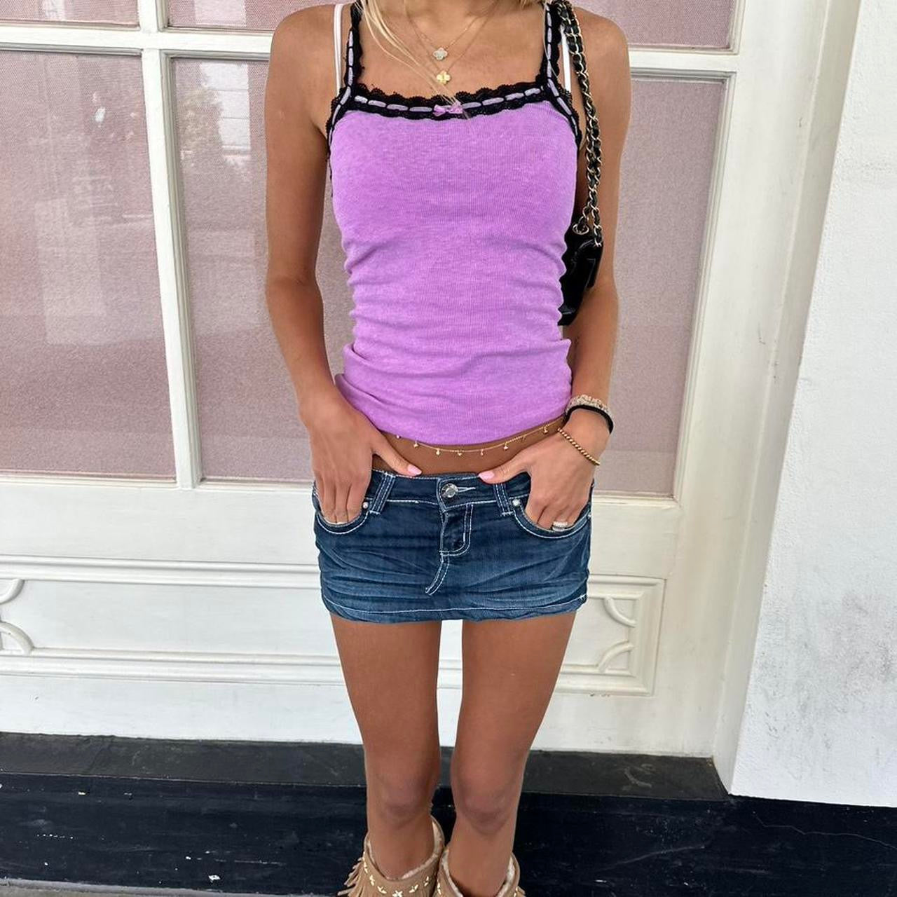 Vintage purple and black lace camisole top