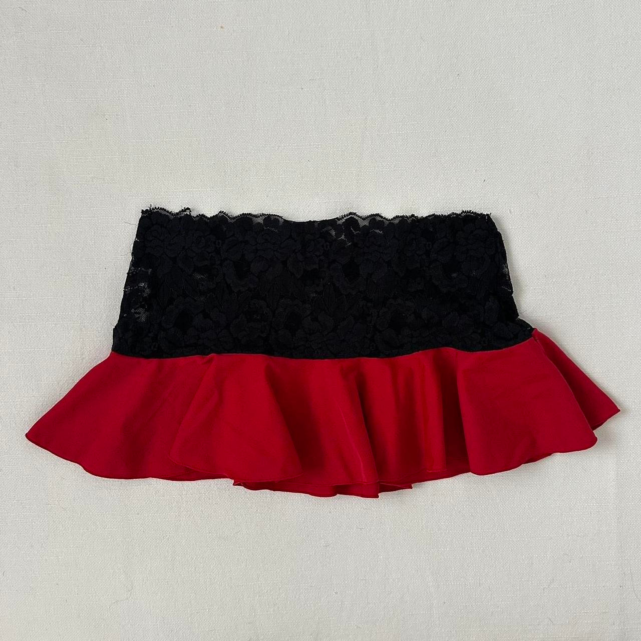 Vintage black lace and red micro mini skirt