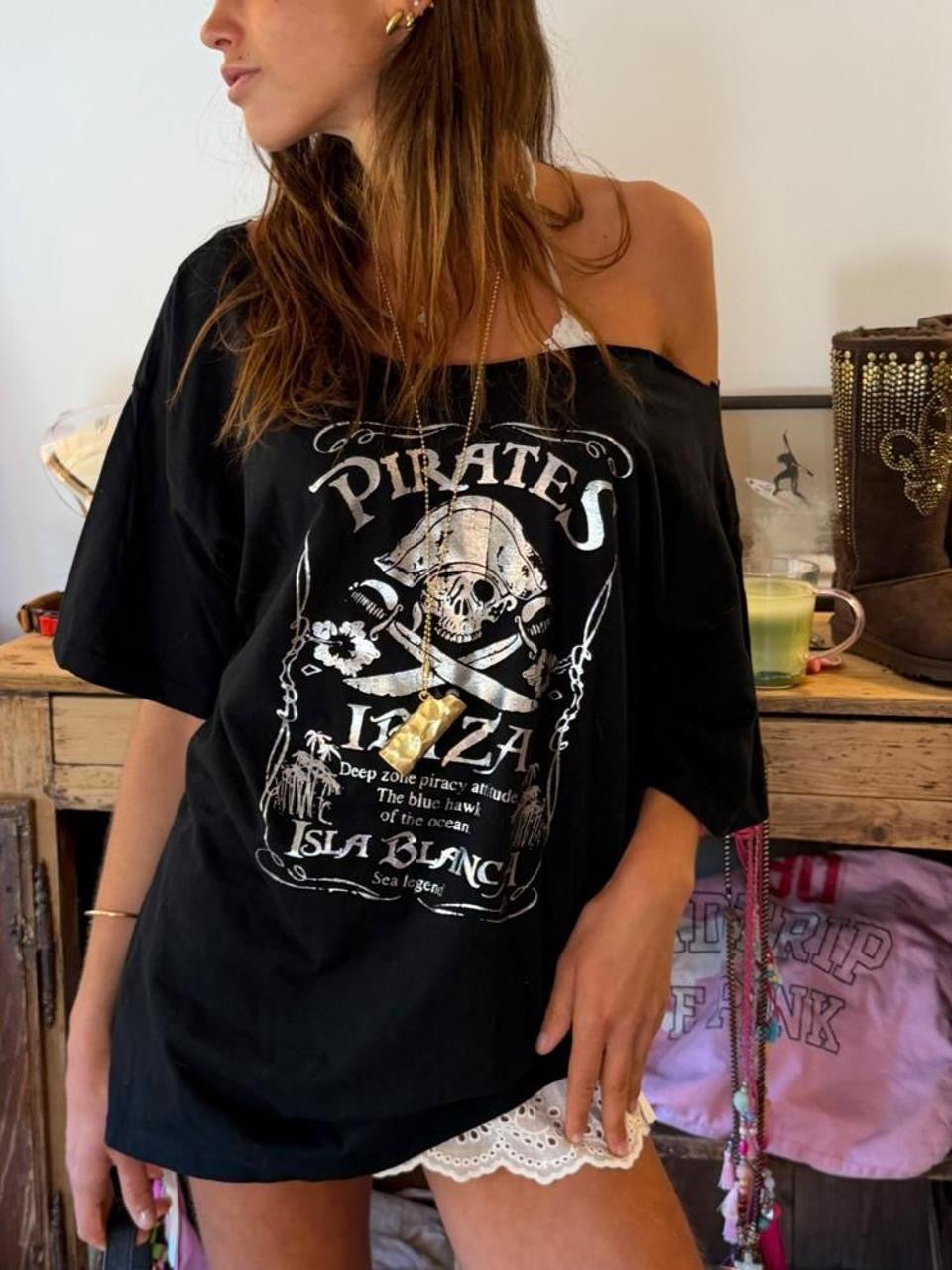 Vintage 2000’s Ibiza Pirates black off shoulder top