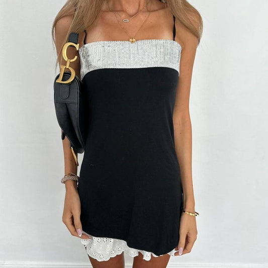 Vintage 2000’s black asymmetrical sequin cami top