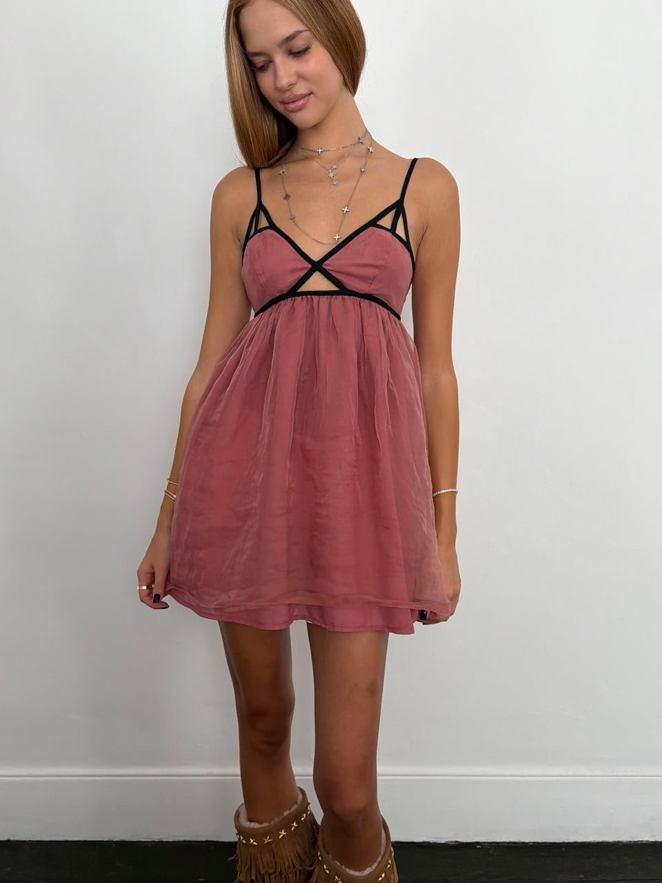 Vintage 00s blush pink floaty mini dress