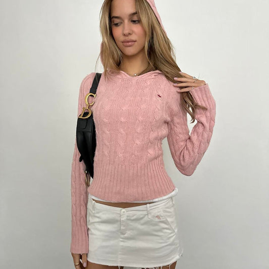 Vintage 2000’s Abercrombie and Fitch pink cable knit hoodie sweater ♡