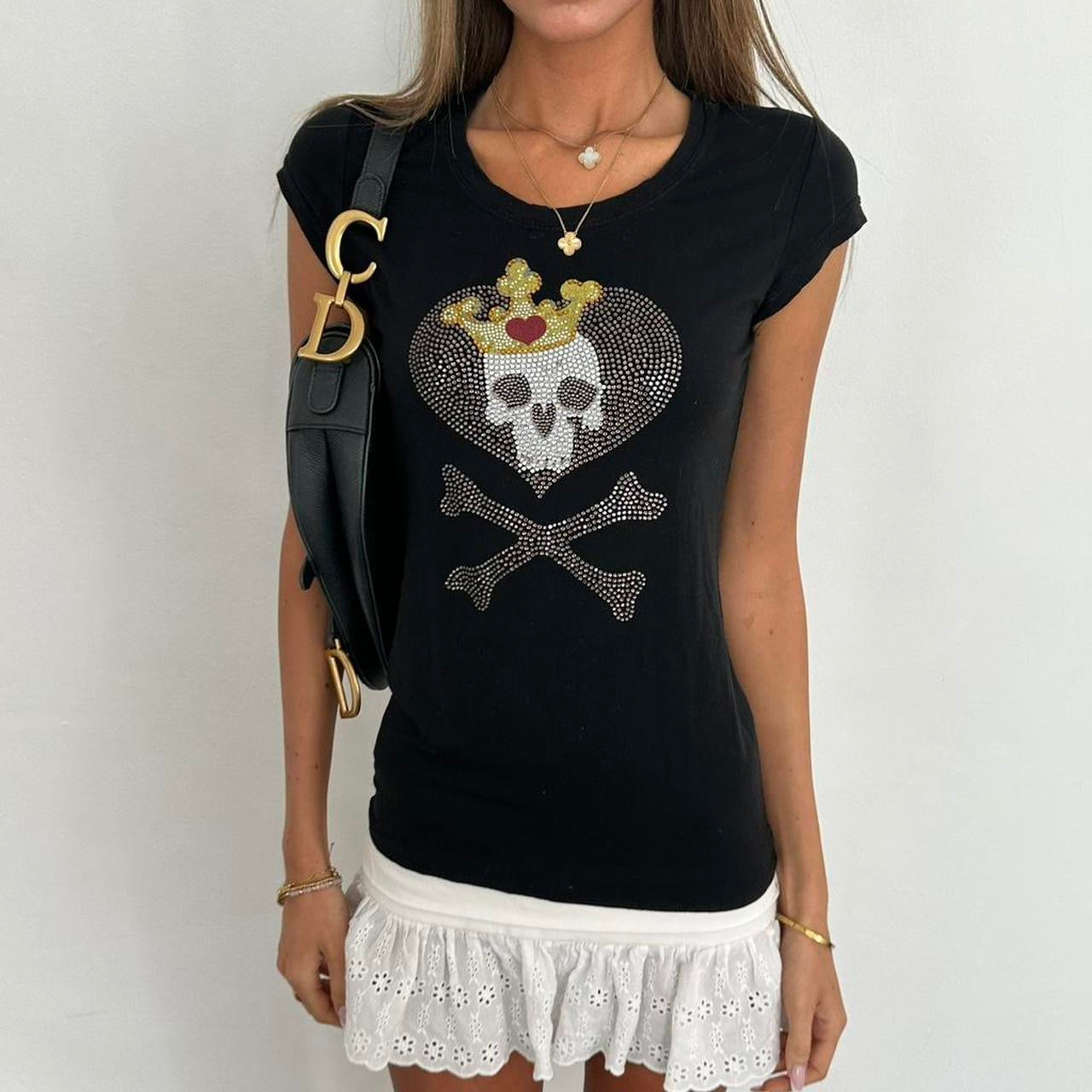 Vintage 00s black scull and crossbones top