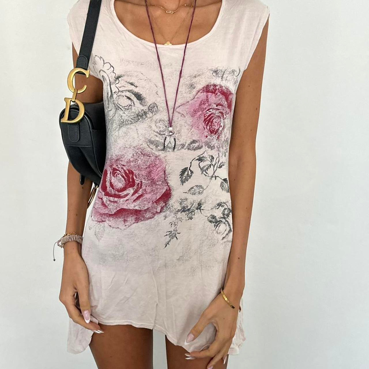 Vintage 00s rose asymmetrical dress