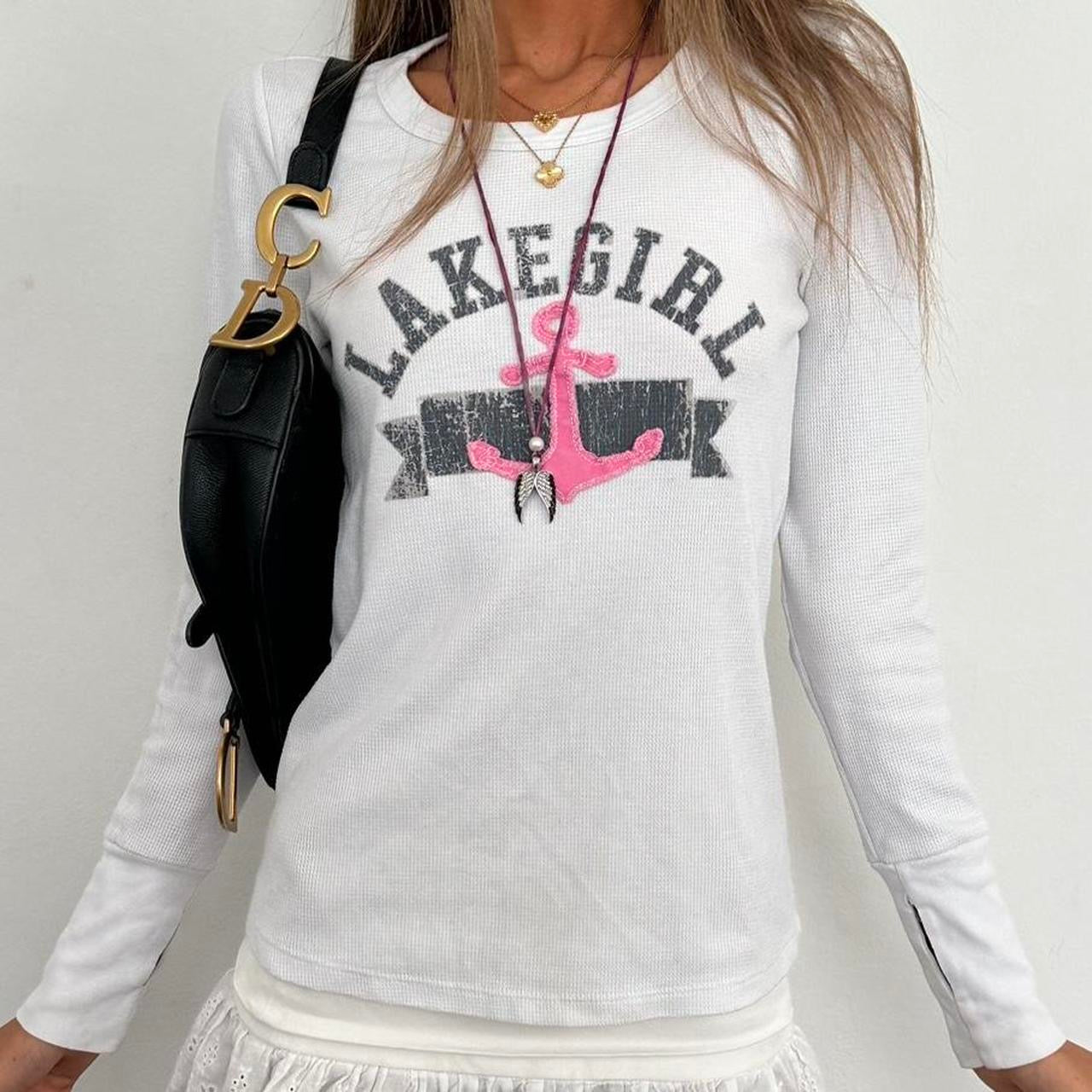 Vintage 2000s lake girl white waffle top