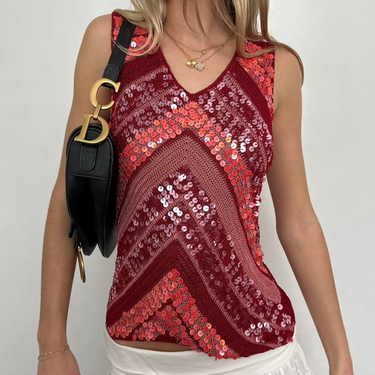 Vintage sequin crochet cami top