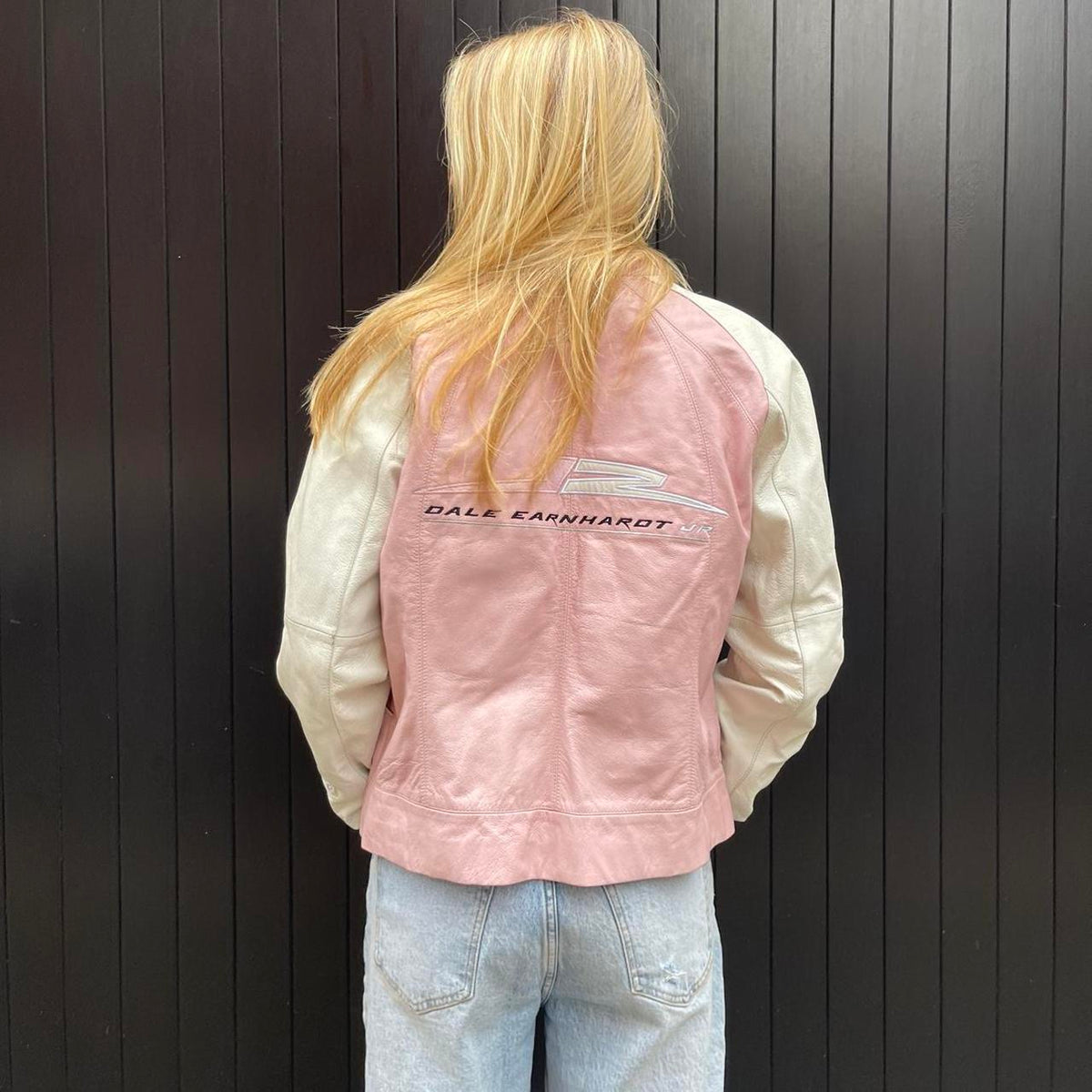 Vintage 90s pink racing leather jacket