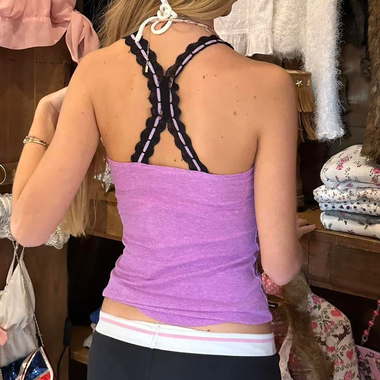 Vintage purple and black lace camisole top