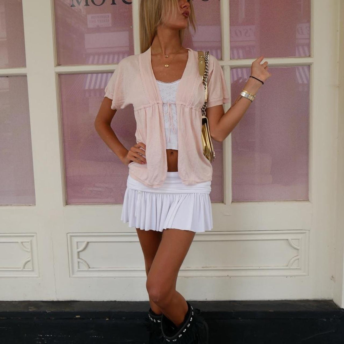 Vintage 00s pink lovely tie up top
