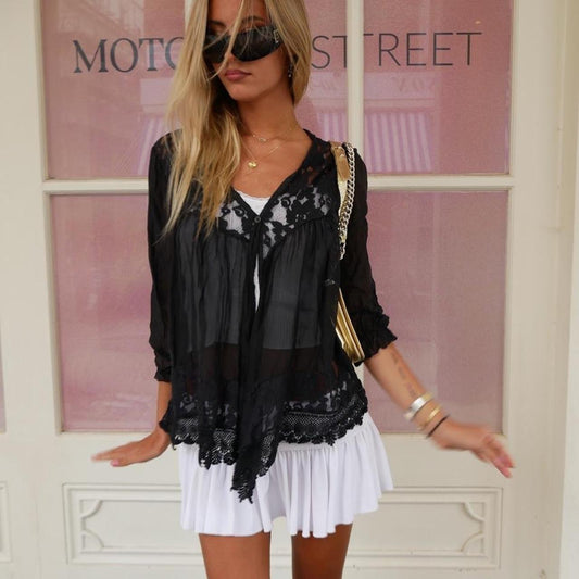 Vintage GREY lace boho long sleeve cardigan top
