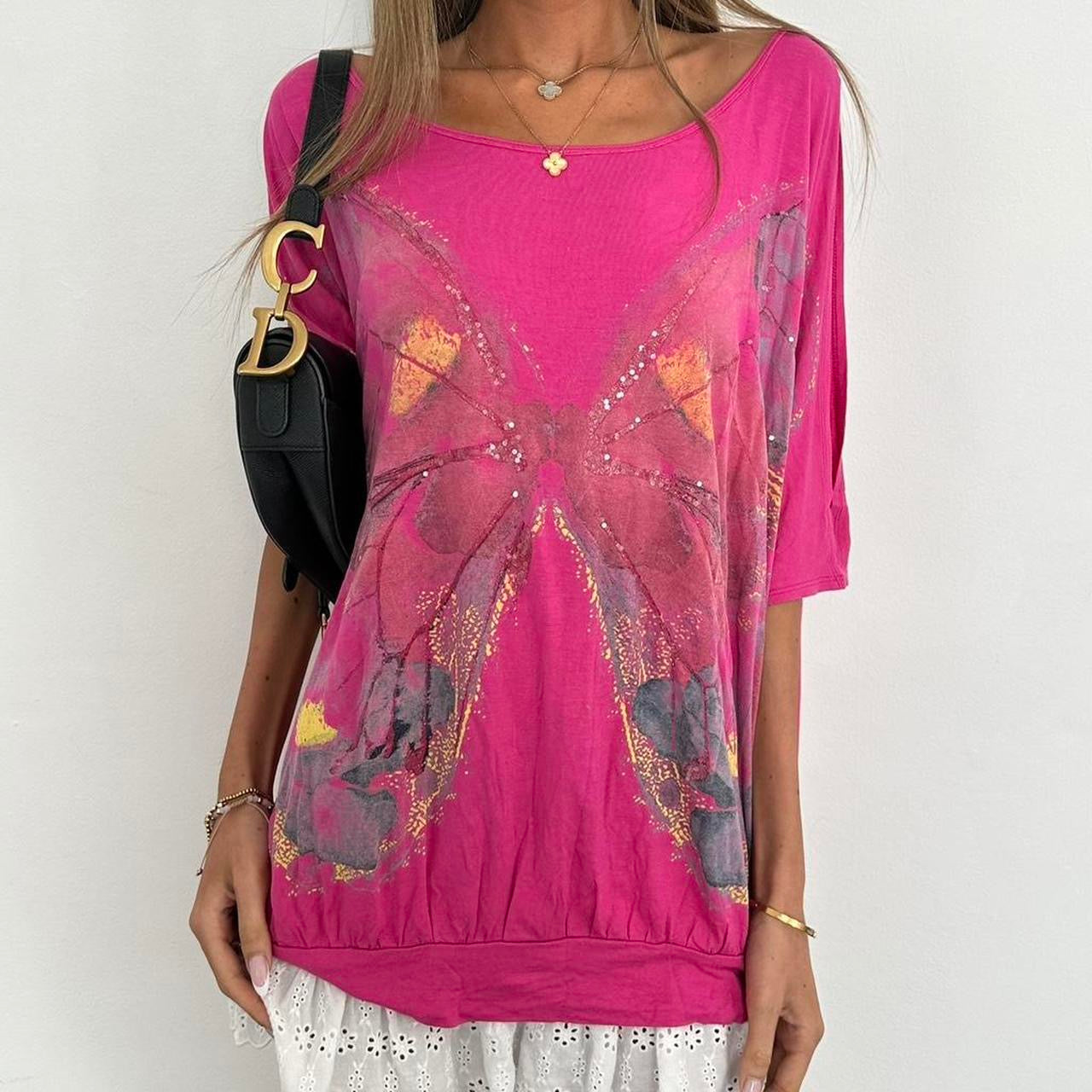 Vintage 00s pink butterfly oversized top