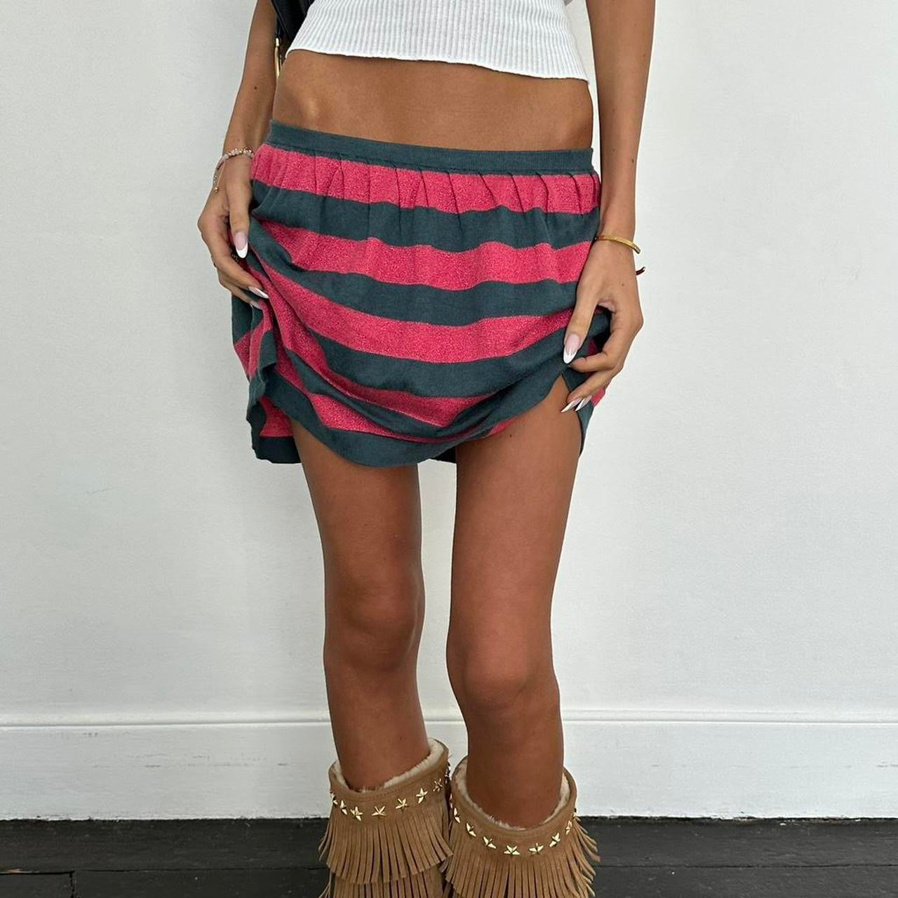 Vintage 00s red and grey striped mini skirt