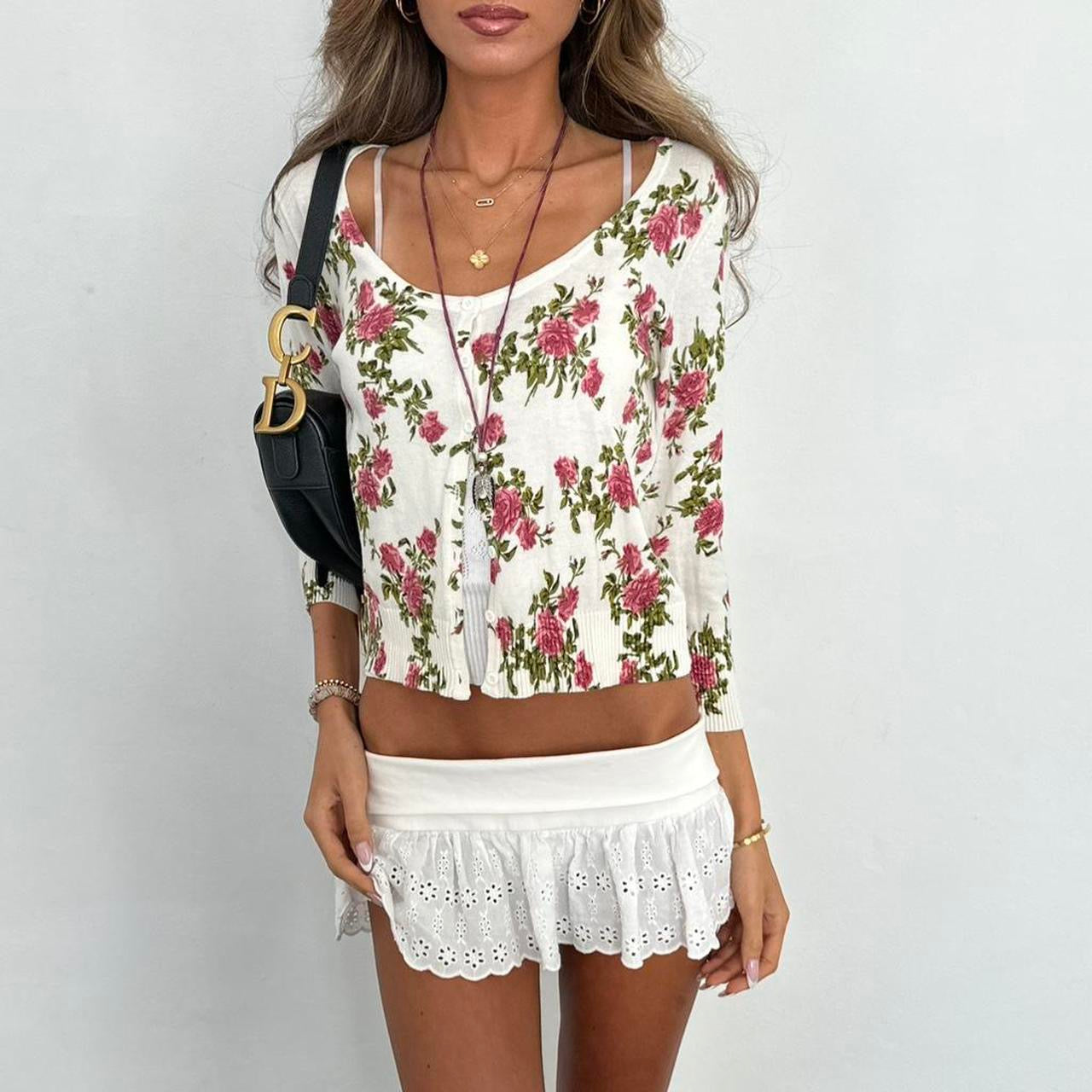 Vintage 2000s white floral cardigan top