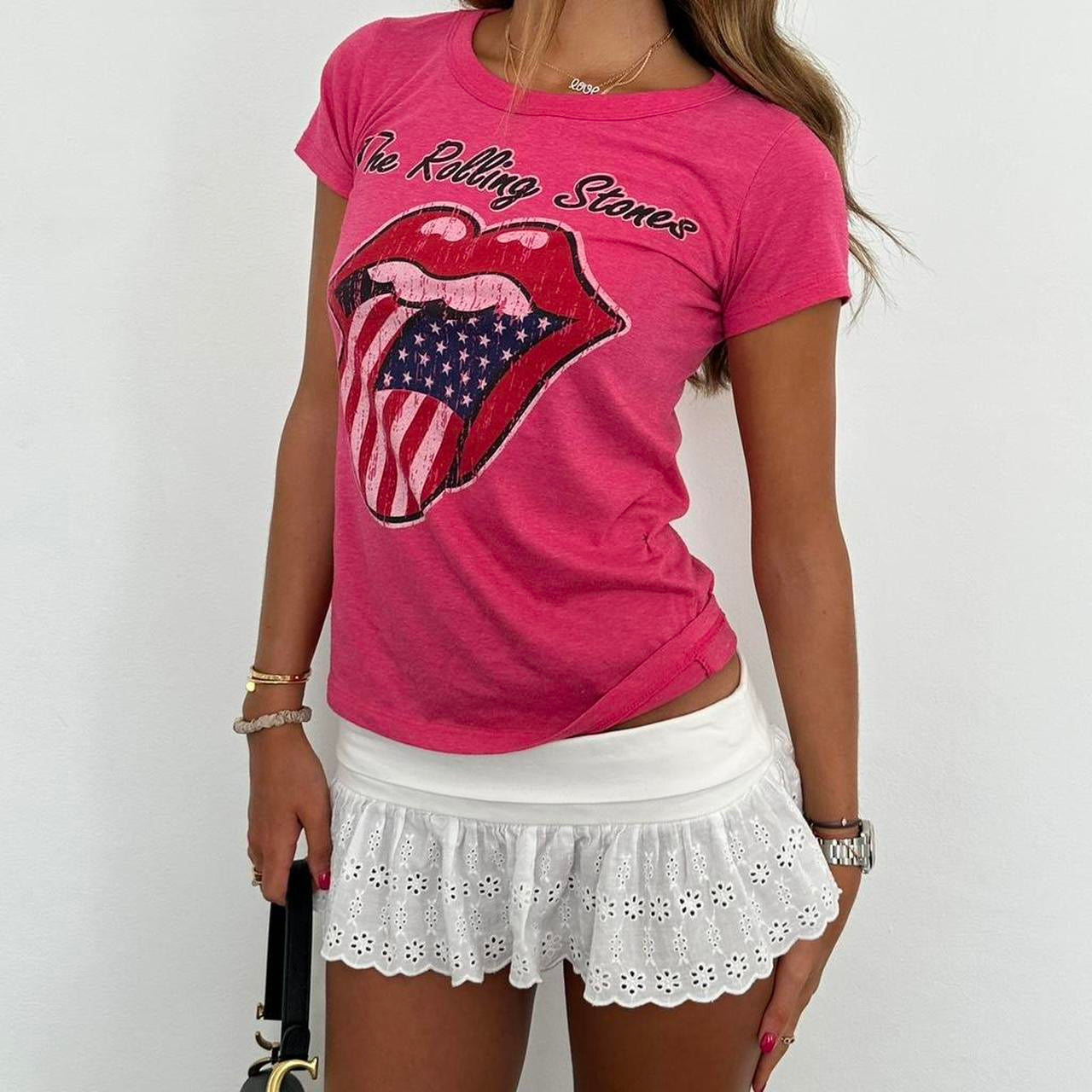 Vintage 00s pink Rolling Stones baby tee