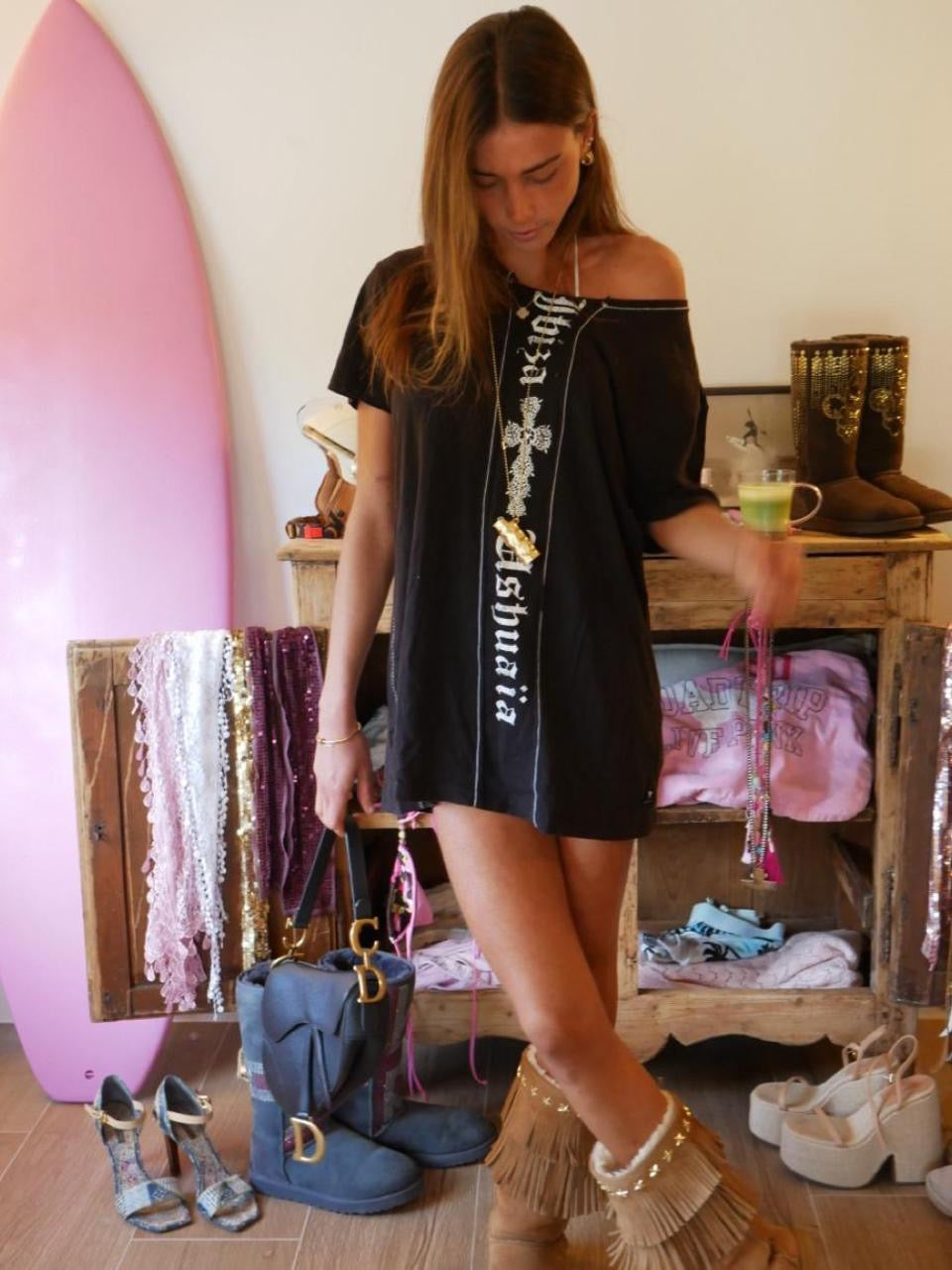 Vintage 00’s Ibiza cross gothic writing ‘Ibiza Ushuaia’ mini dress/ long top