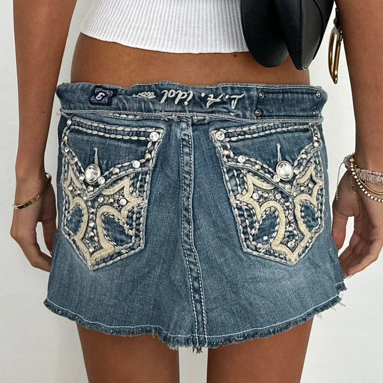 Vintage 90’s cross patch denim mini skirt