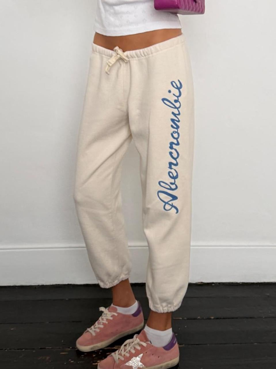 Vintage 00s Abercrombie and Fitch cream embroidered sweatpants