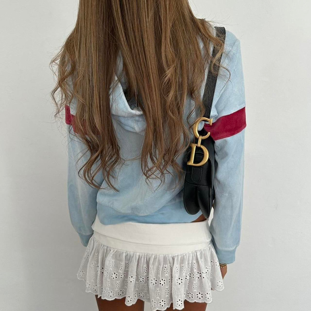 Vintage 90’s blue velvet striped zip up sweater