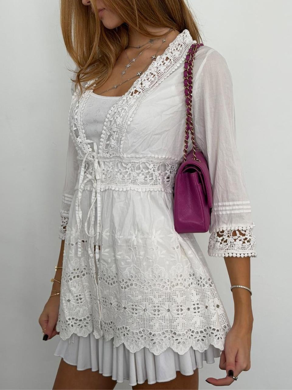 Vintage 00’s white lace broderie tie up top