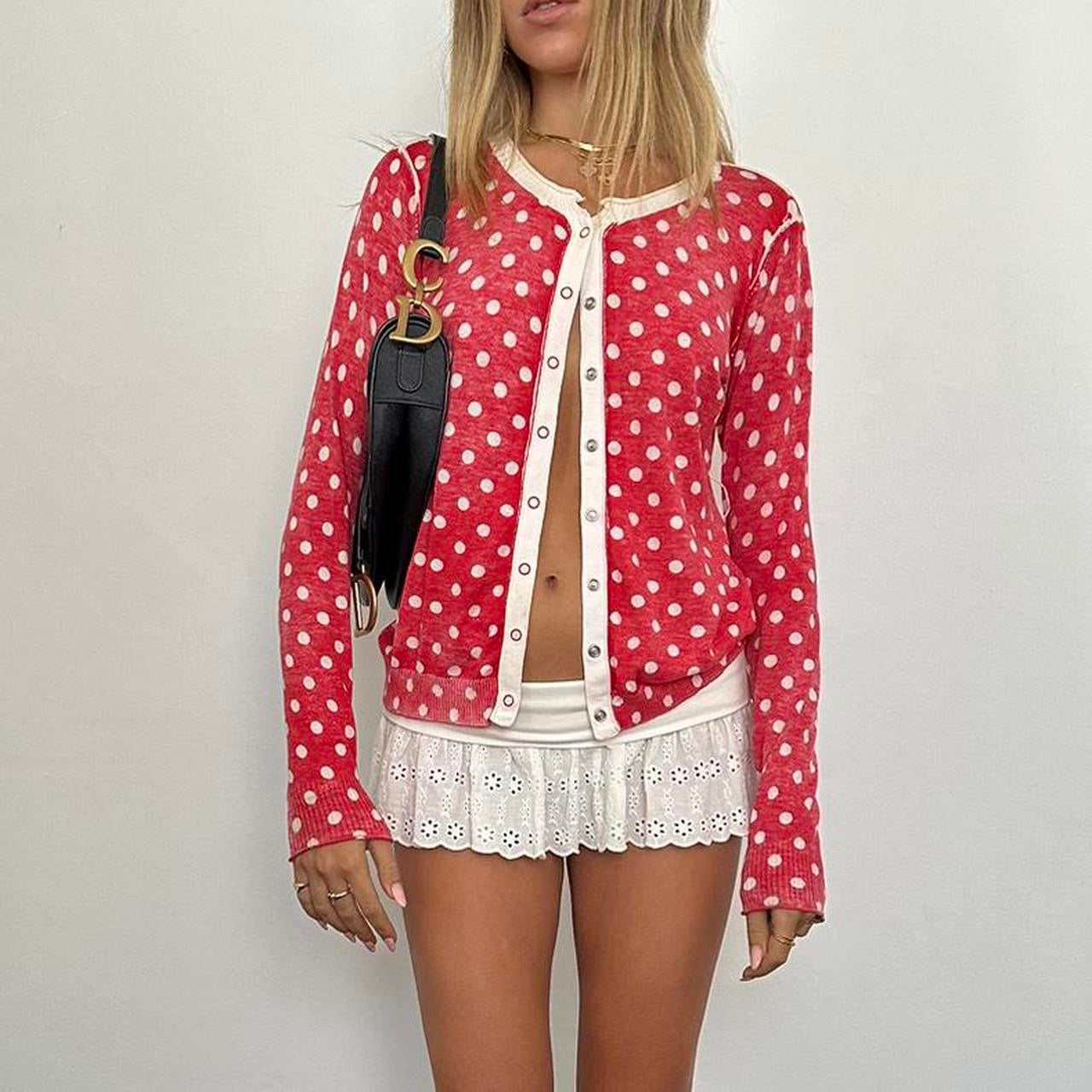 Vintage red polka dot long sleeve cardigan top