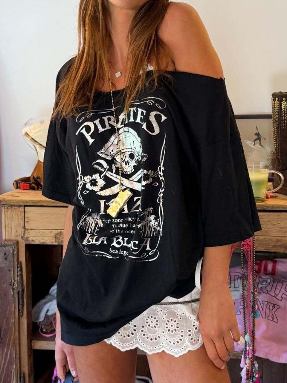 Vintage 2000’s Ibiza Pirates black off shoulder top