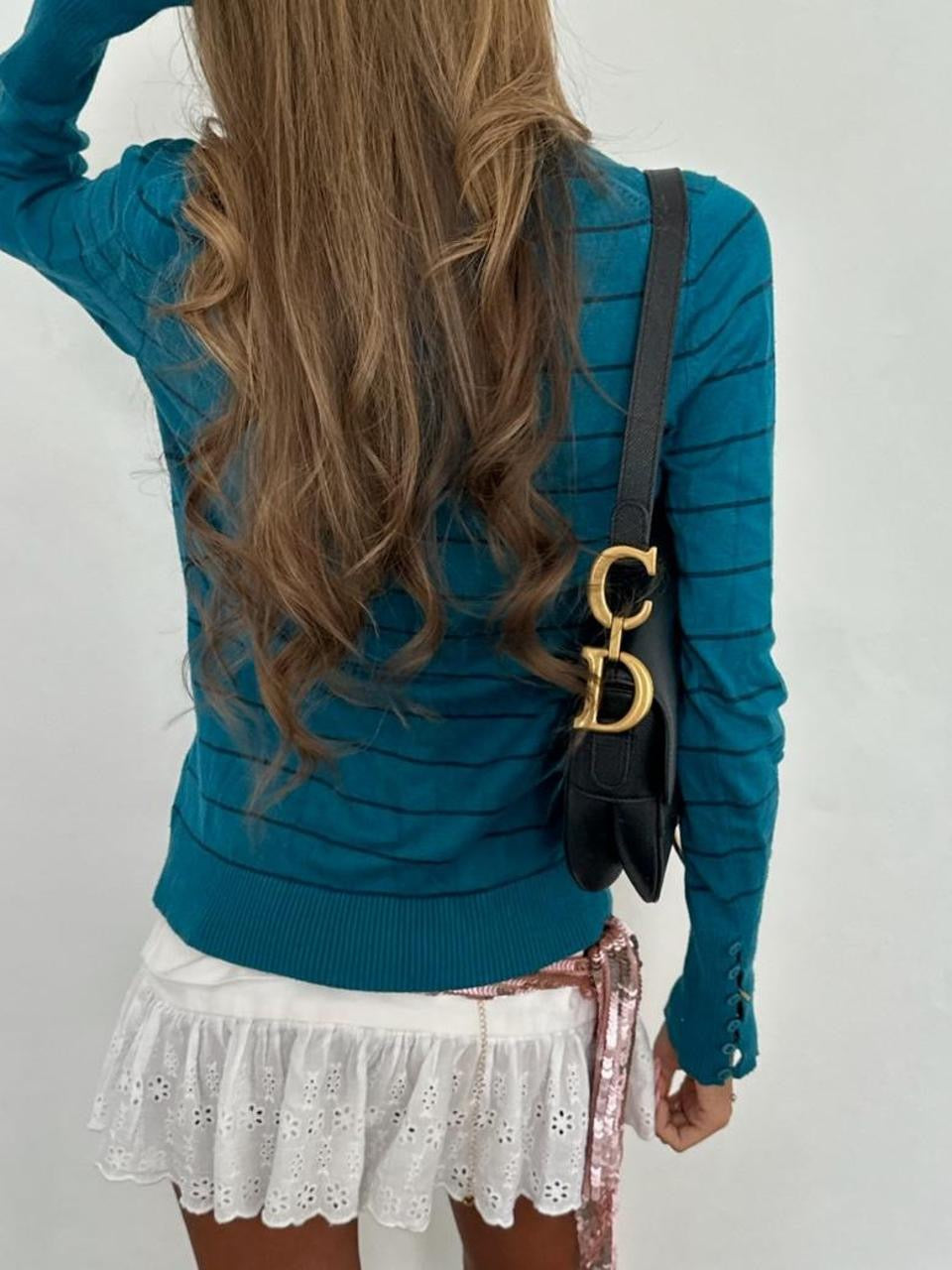 Vintage 00’s blue striped wrap up long sleeve top
