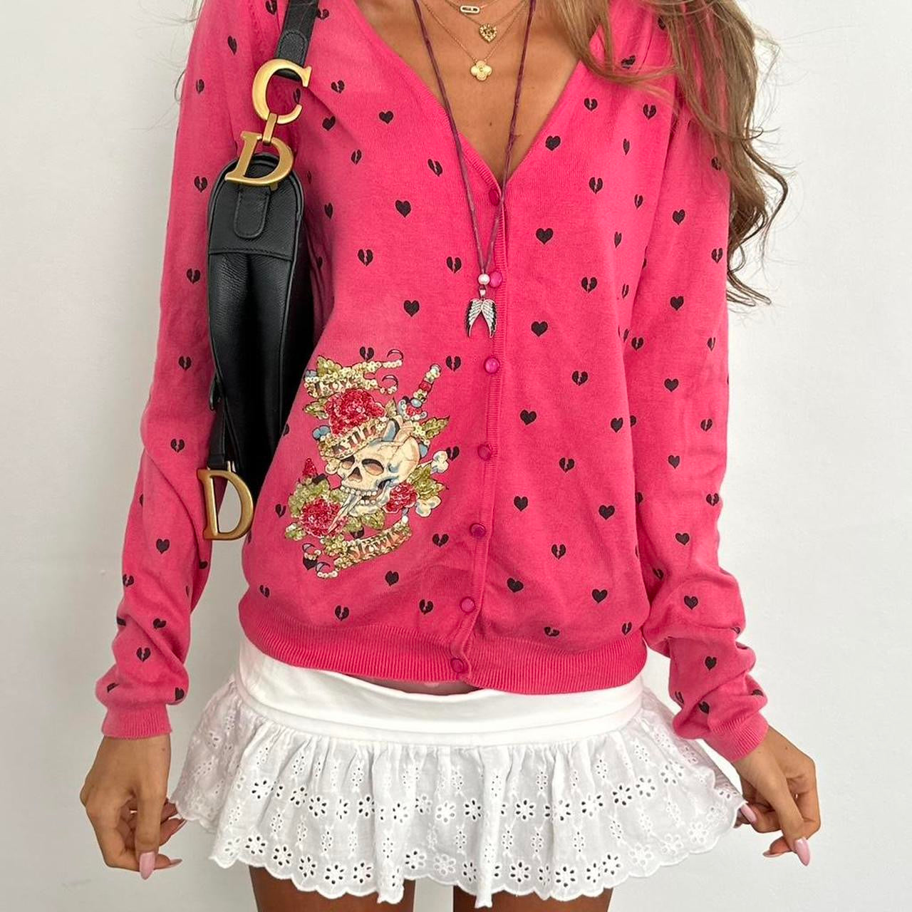 Vintage 2000’s polka dot tattoo style graphic cardigan