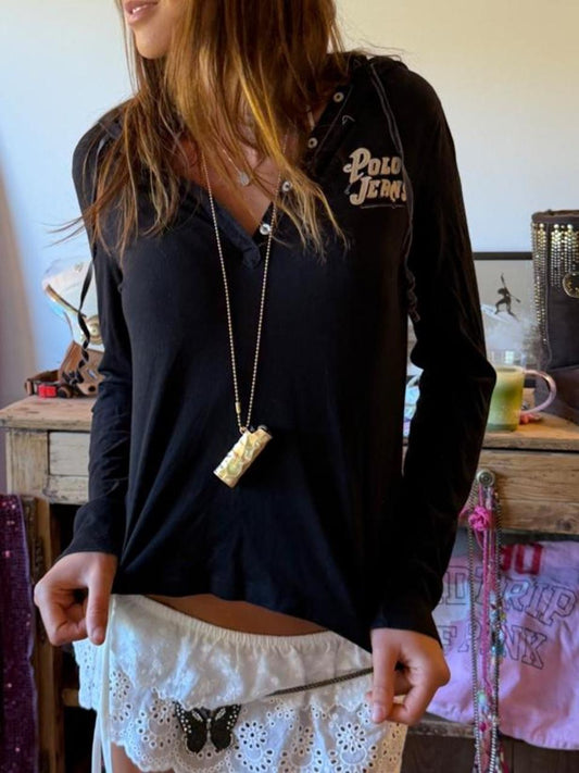 Vintage 00’s Polo Jeans by Ralph Lauren black hooded long sleeve top