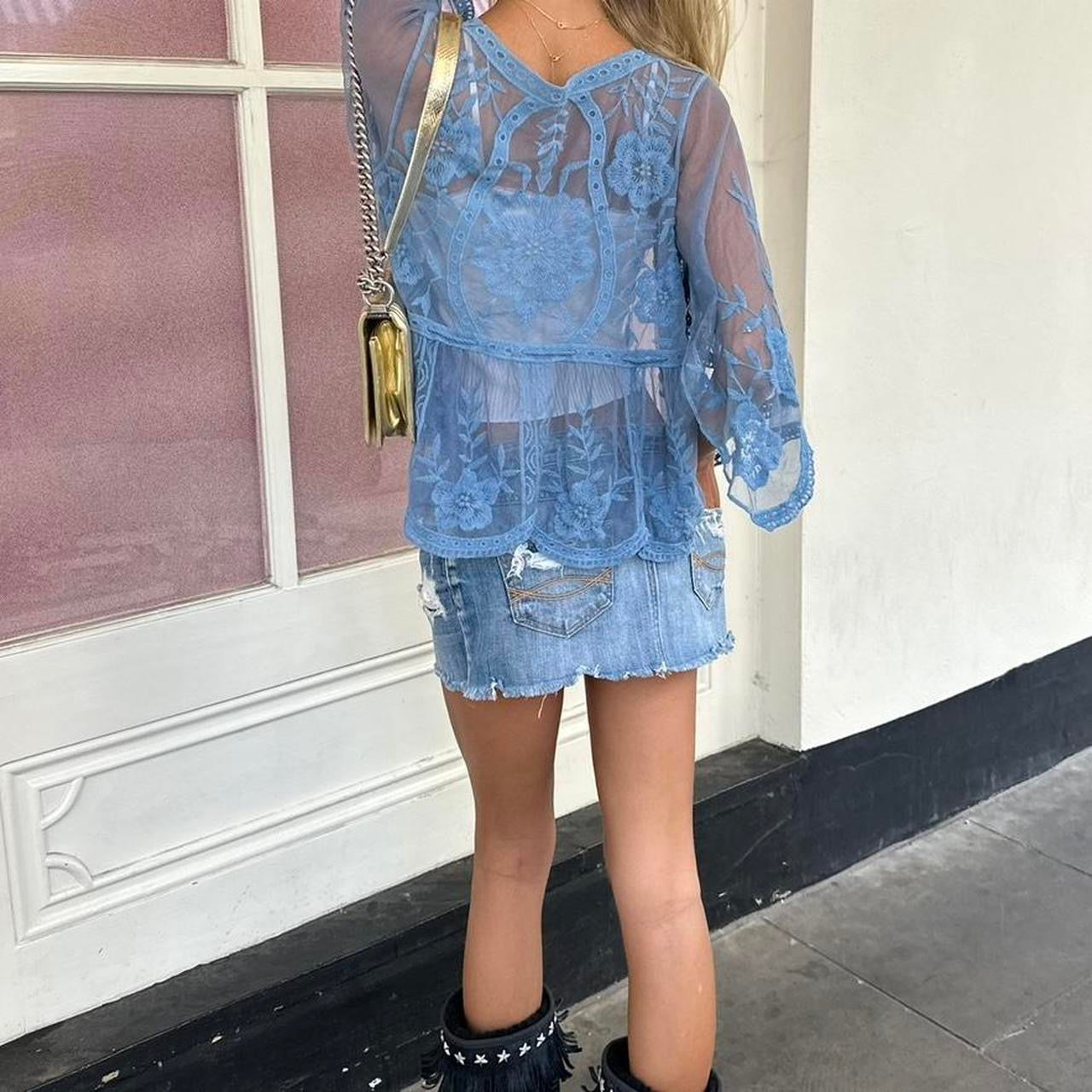 Vintage blue lace long sleeve cardigan top
