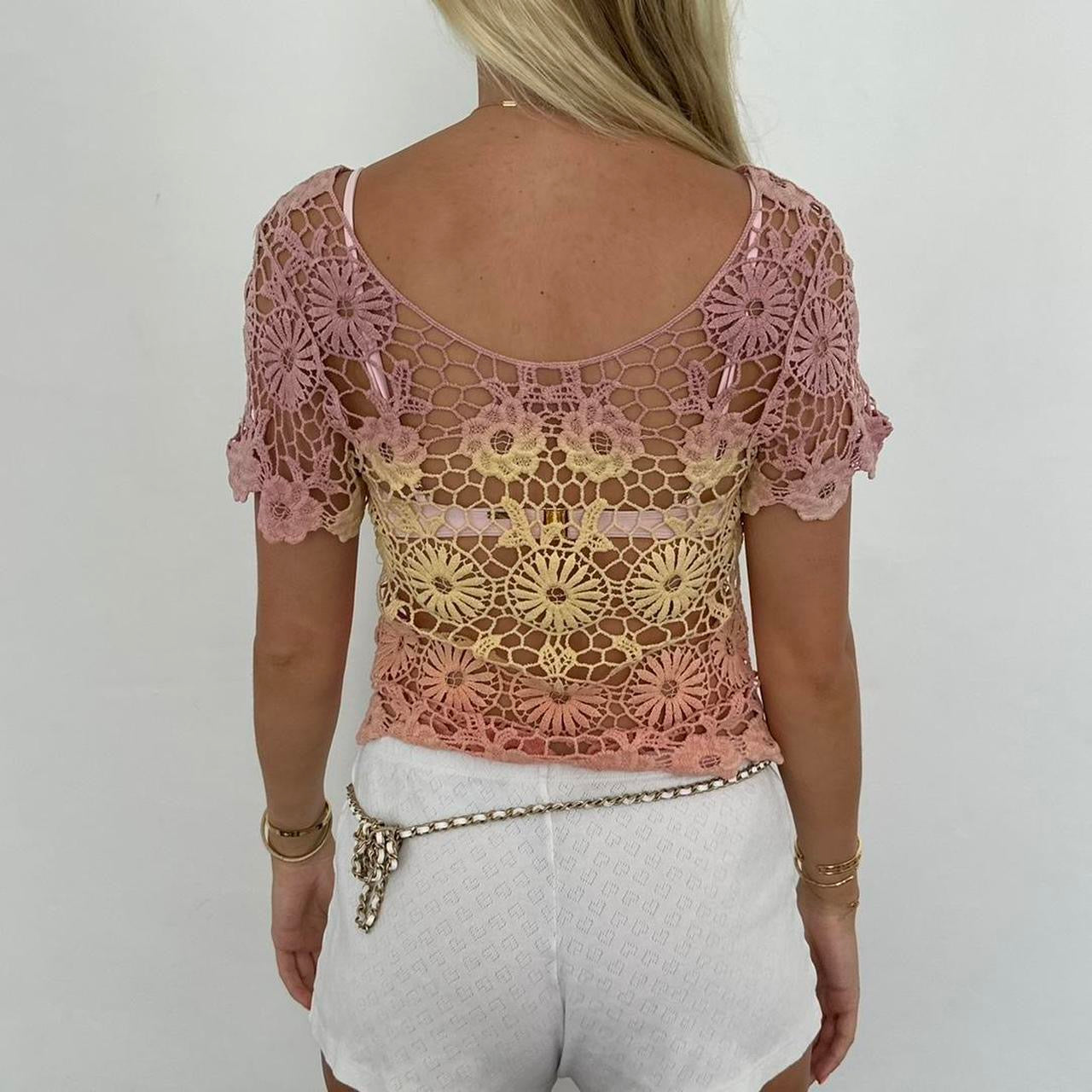 Vintage 90’s multicoloured crochet layering top