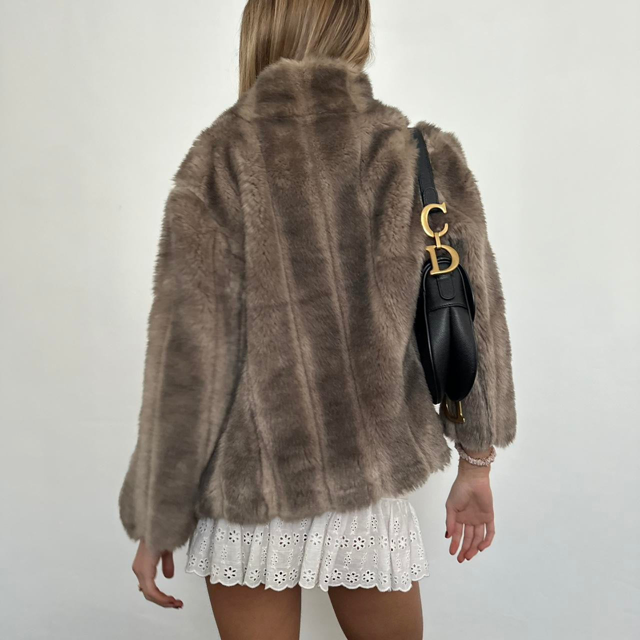 Vintage 2000’s grey/brown faux fur jacket