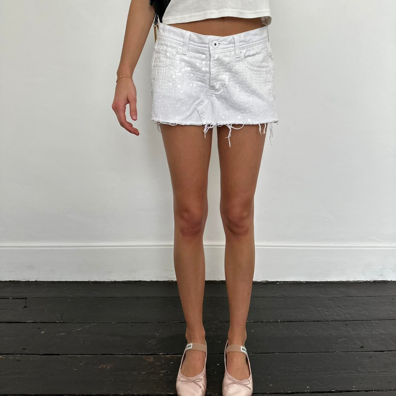 Vintage 2000s white sequin denim mini skirt