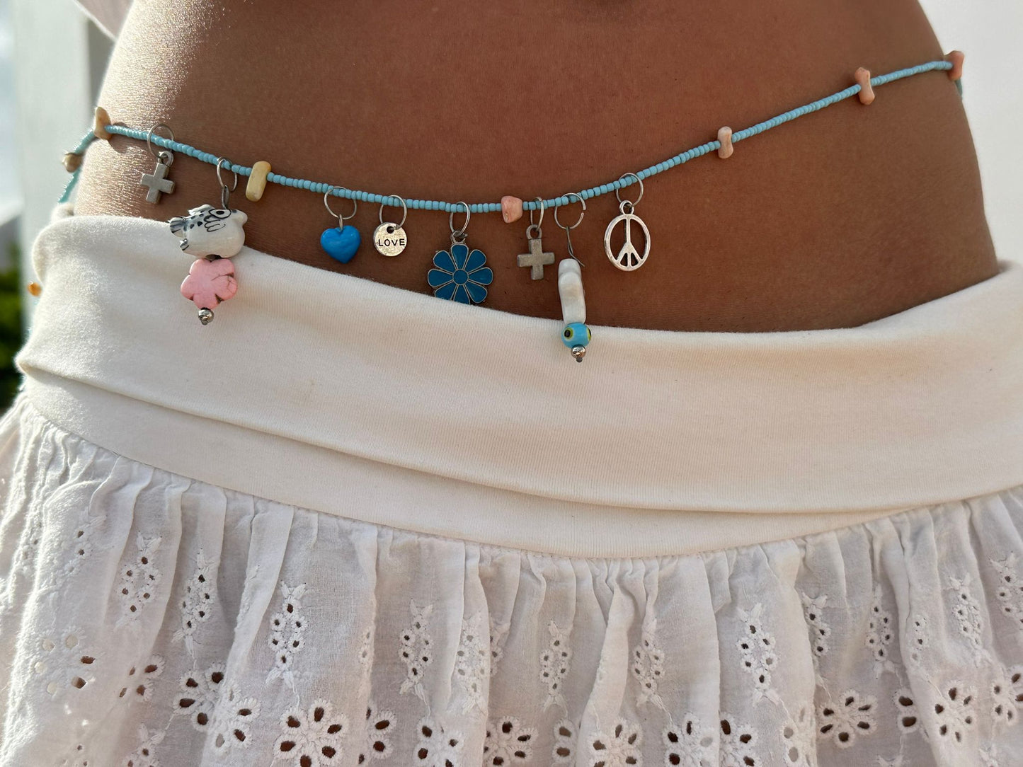 Handmade island blue beaded belly chain 🪸🐚