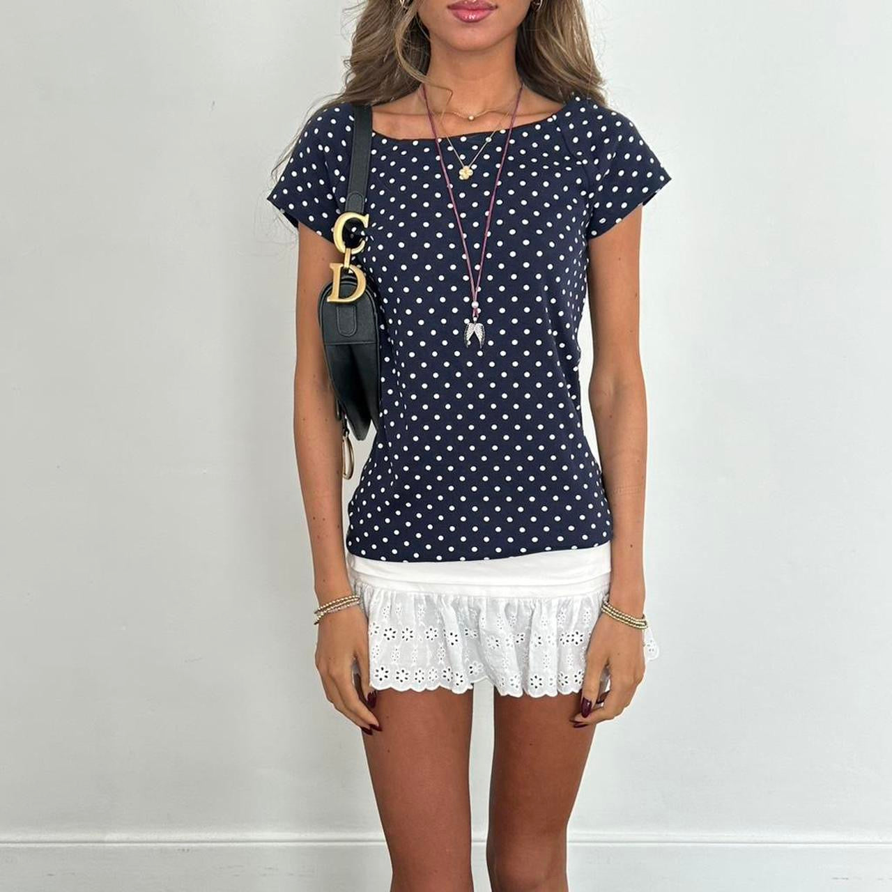 Vintage Ralph Lauren navy polka dots top