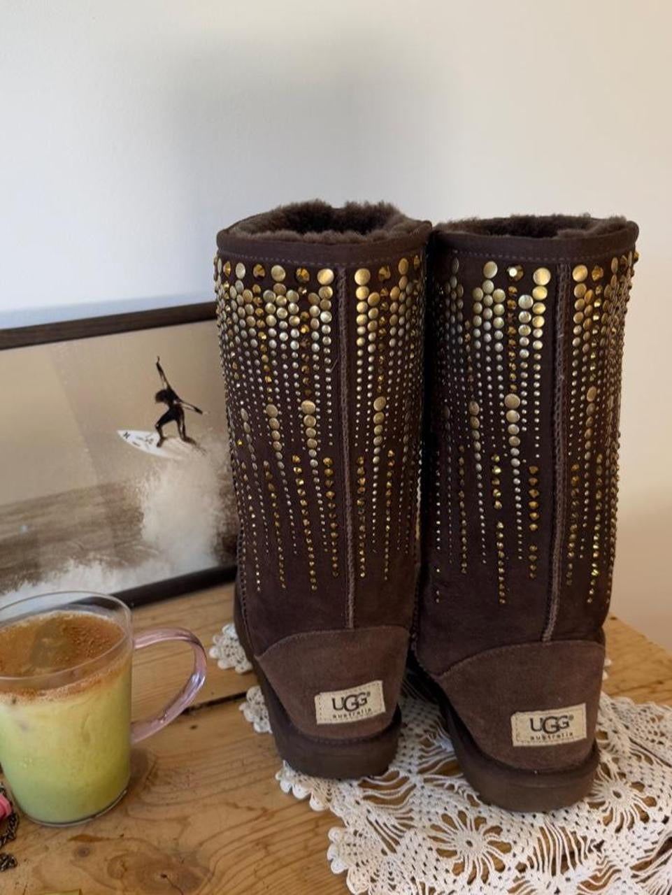 Vintage RARE 2000’s Ugg boots brown with gold studs EU 36