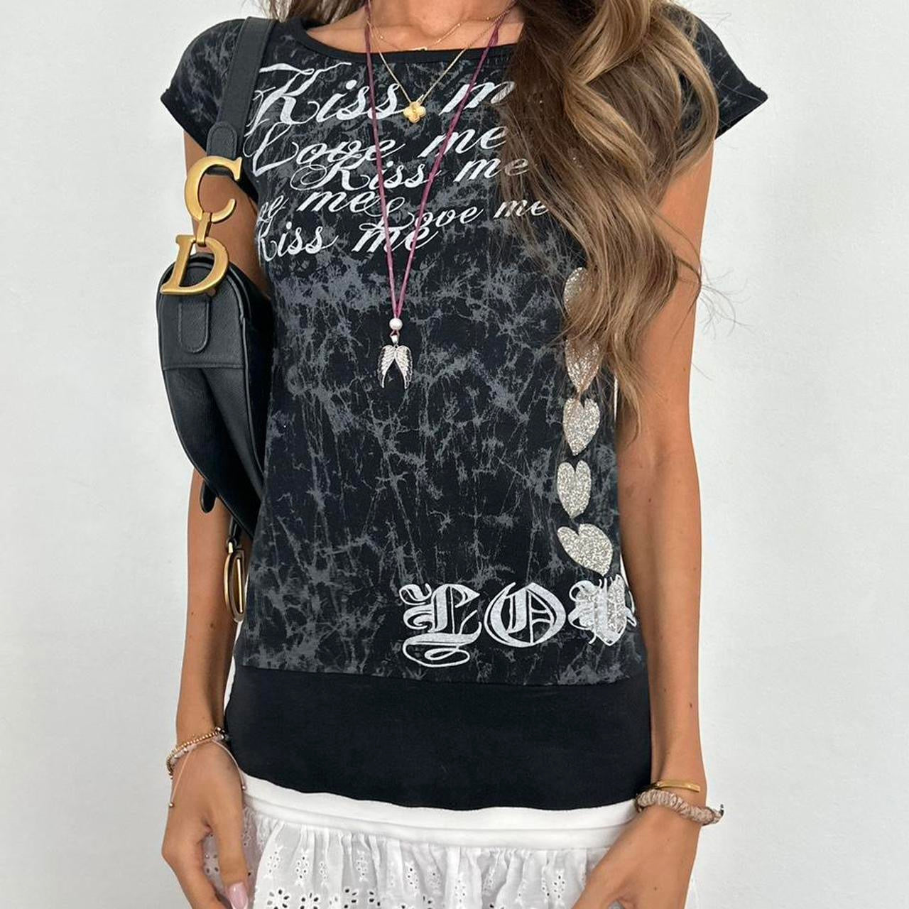 Vintage 2000’s black graphic script top