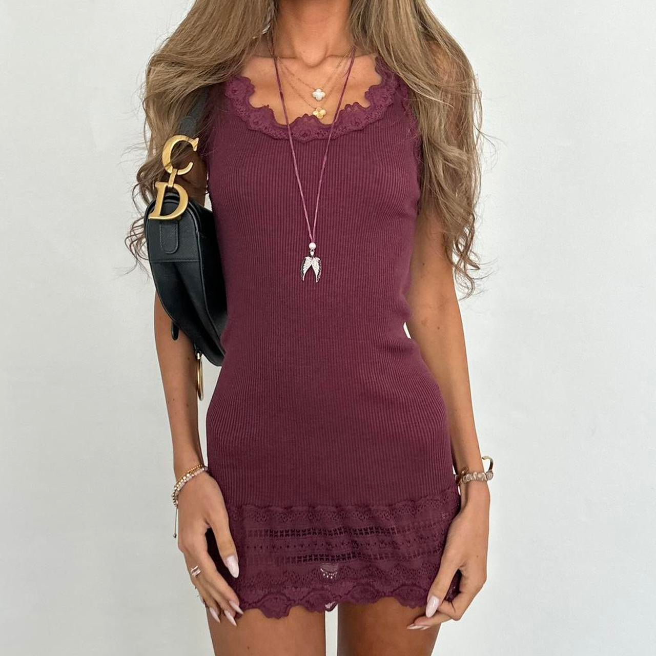 Vintage 90’s ribbed lace maroon mini dress