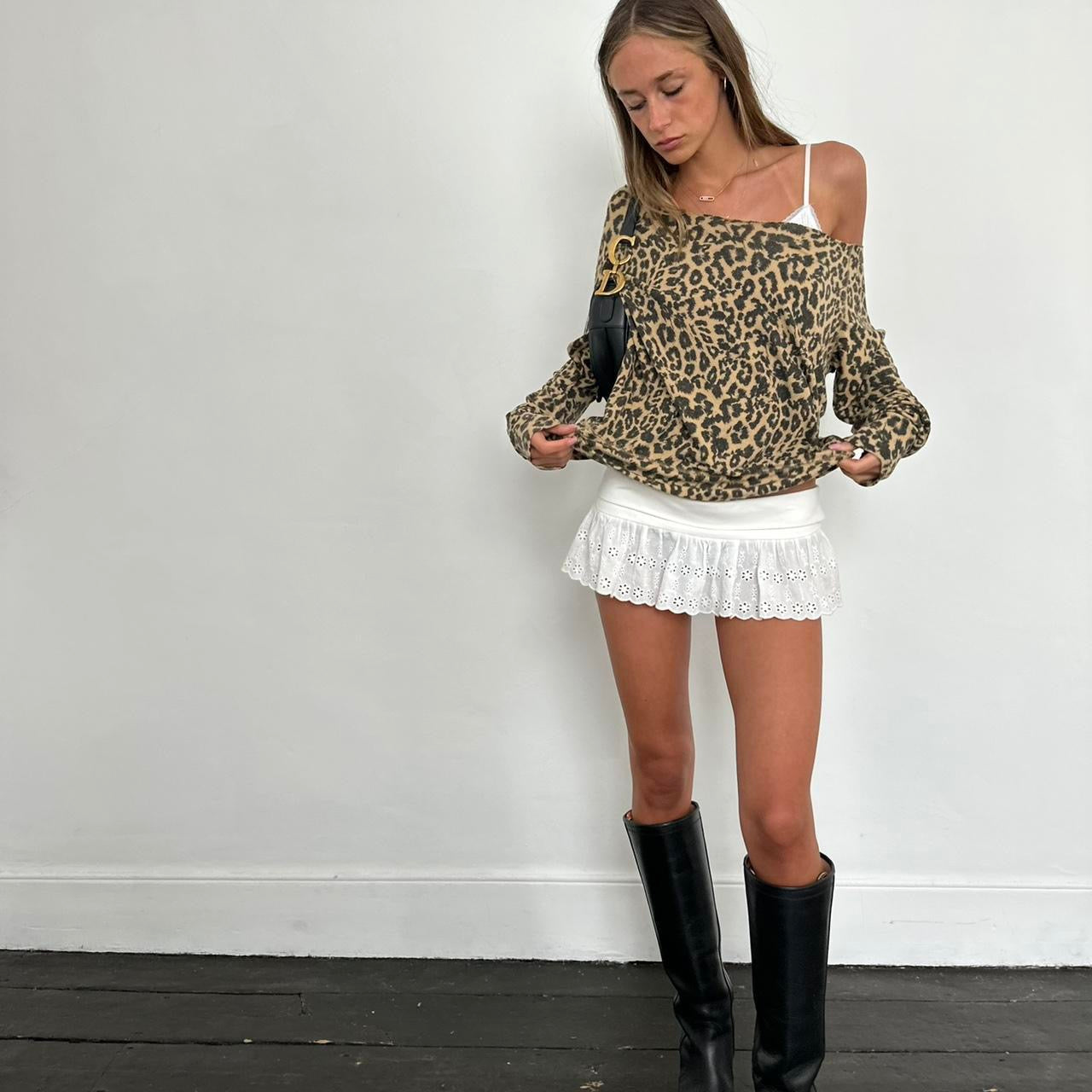 Vintage leopard print off shoulder top