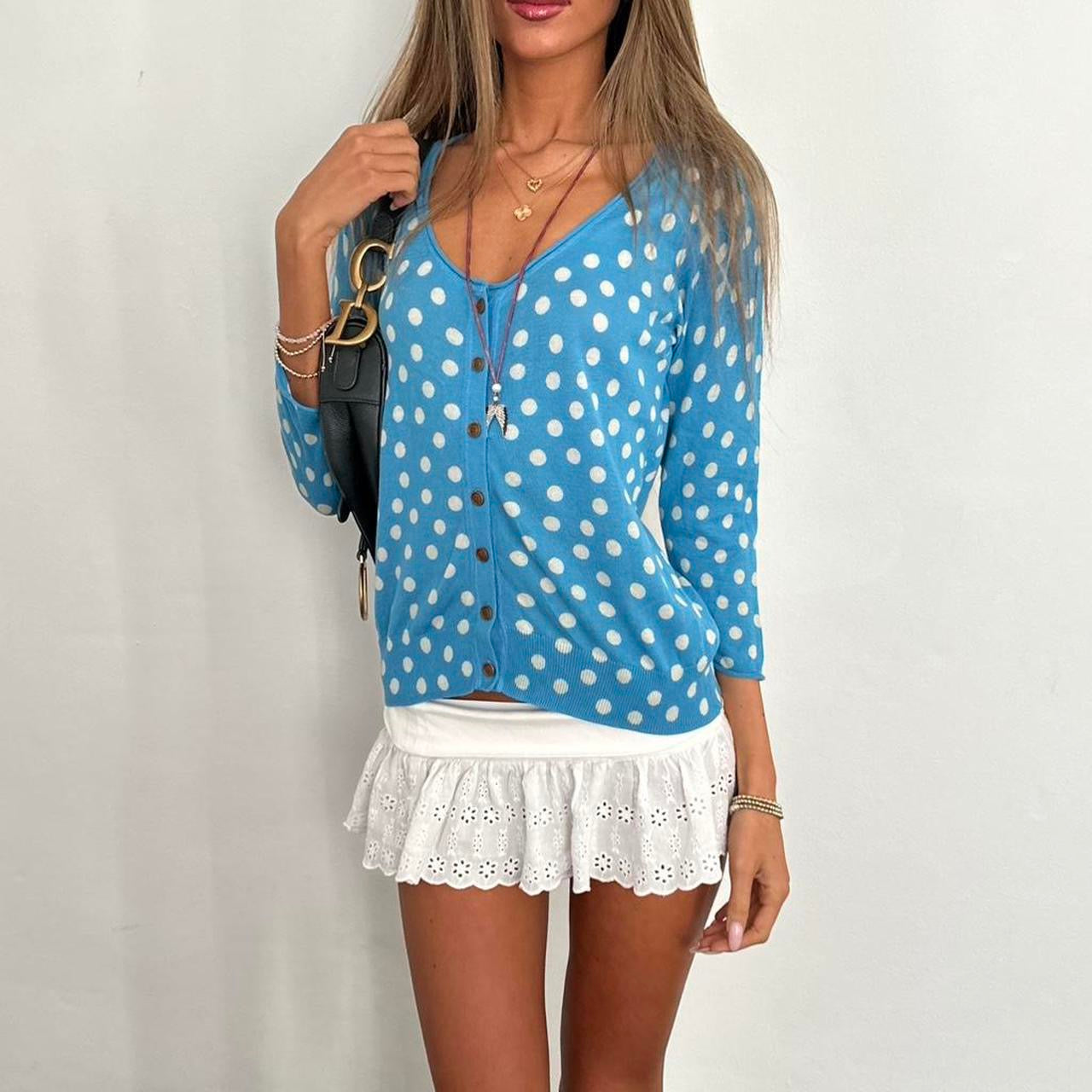 Vintage blue polka dot cardigan
