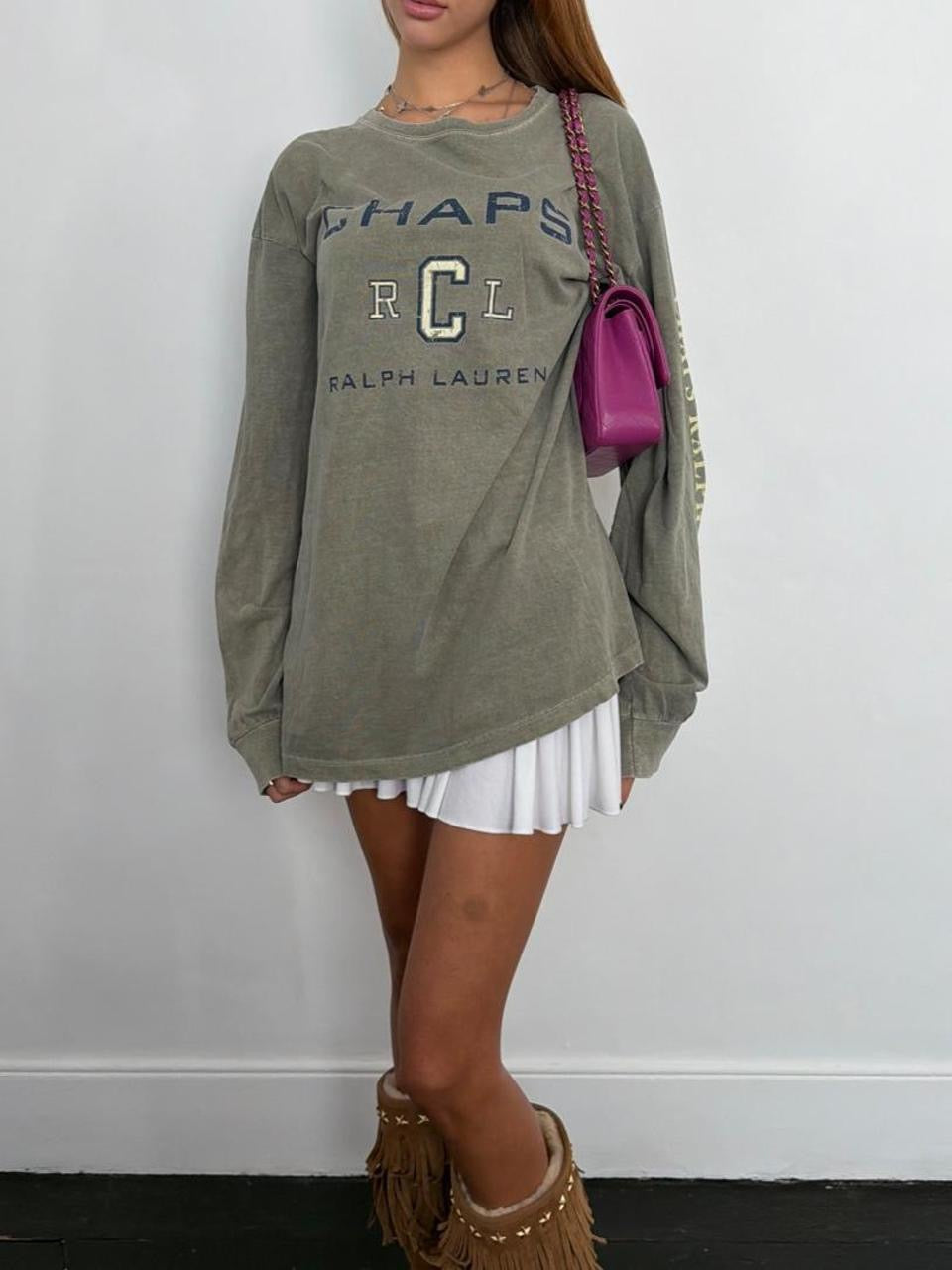 Vintage 00’s Chaps Ralph Lauren sporty khaki wash long sleeve top