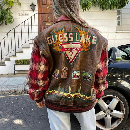 Vintage 90s Guess leather flannel jacket