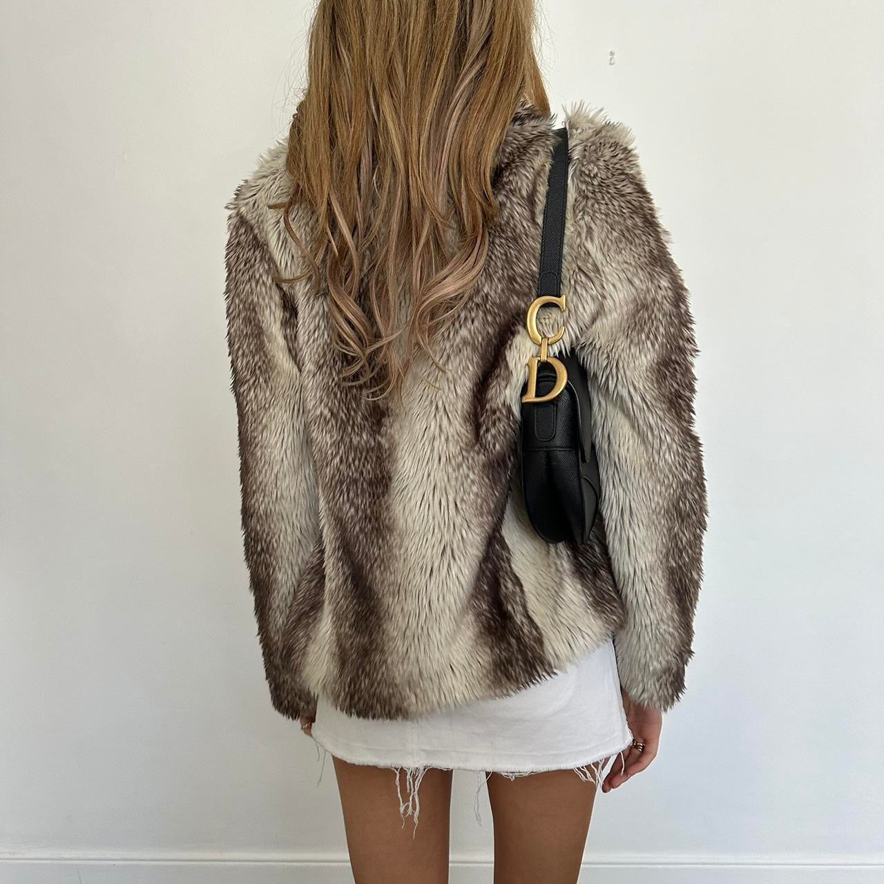 Vintage 2000’s grey faux fur jacket